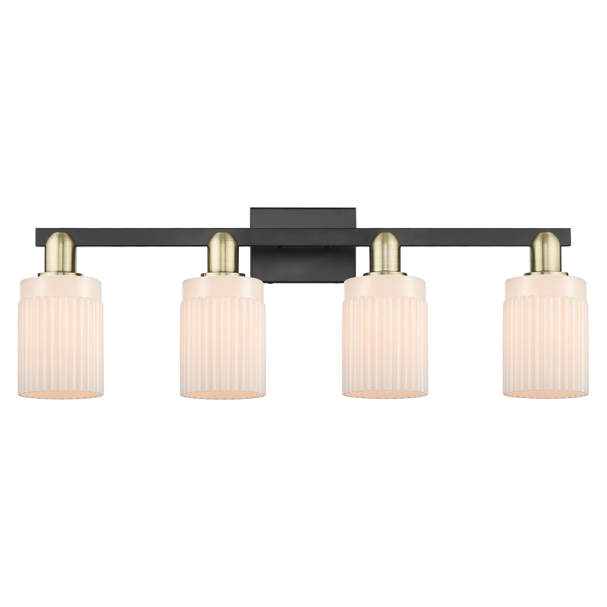 Shown in Black Antique Brass finish and Matte White glass