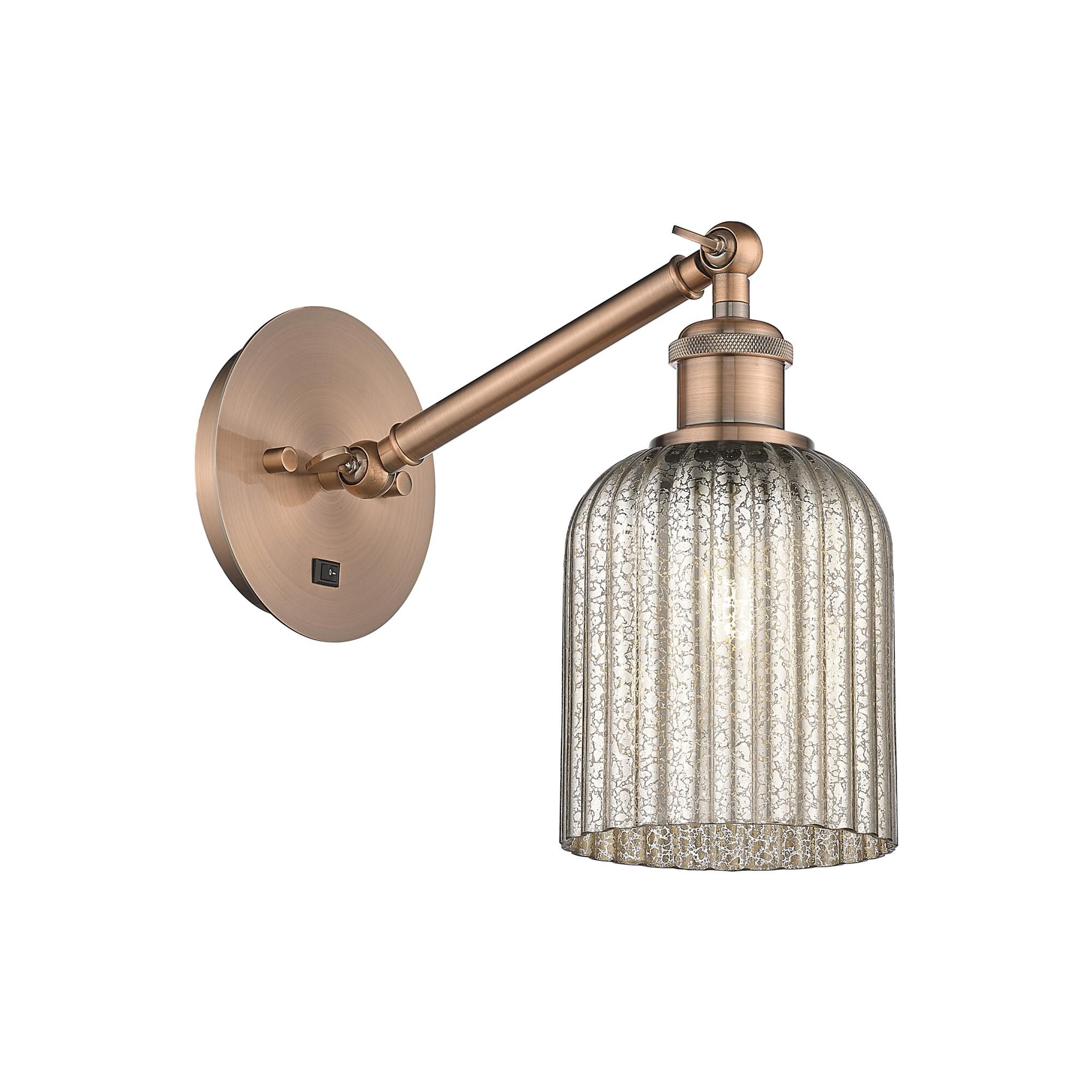 Shown in Antique Copper finish and Mercury shade