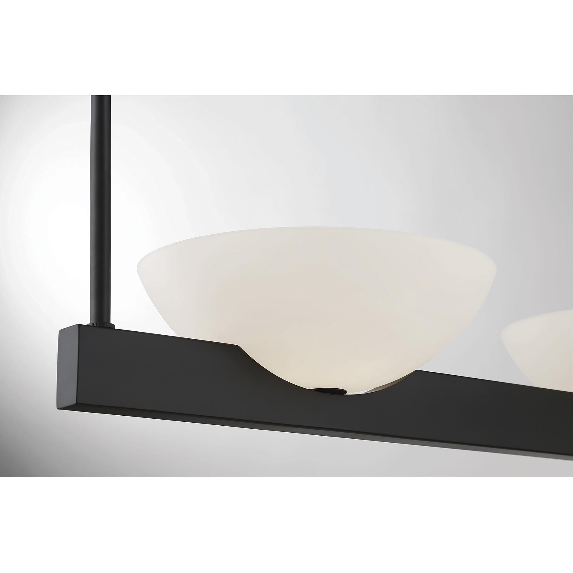 Shown in Matte Black finish and White Opal glass and Glass shade