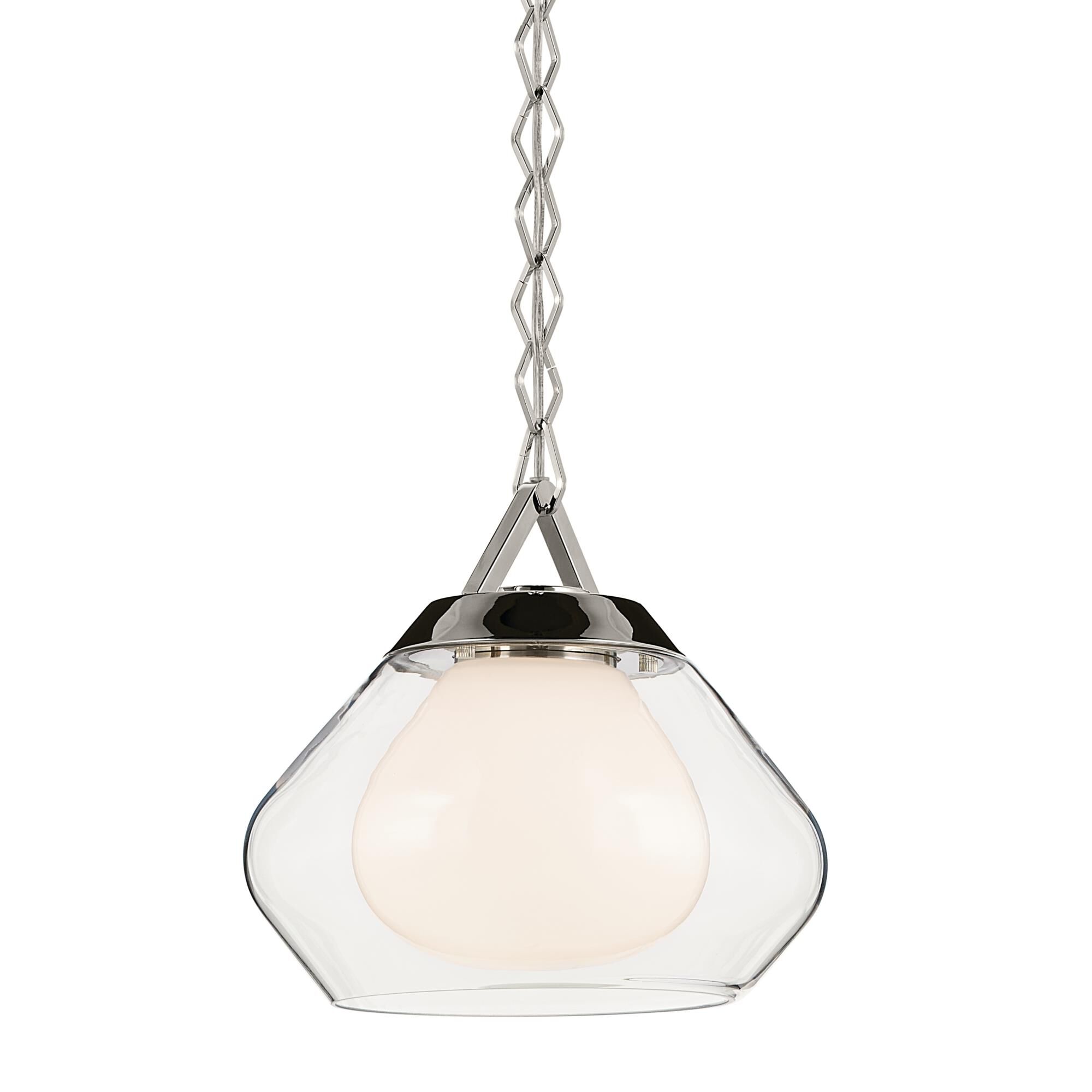 Shown in Polished Nickel finish and Clear Outer Glass with Opal Interior glass