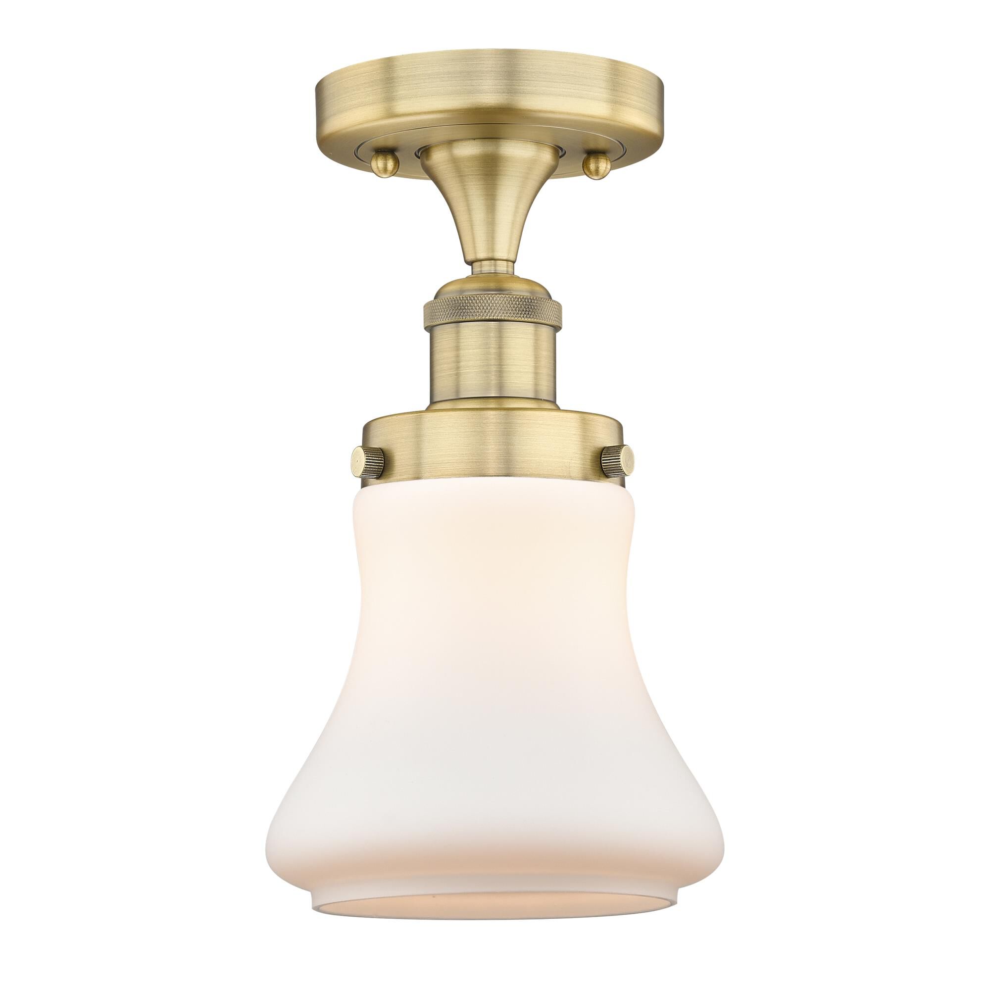 Shown in Brushed Brass finish and Matte White glass