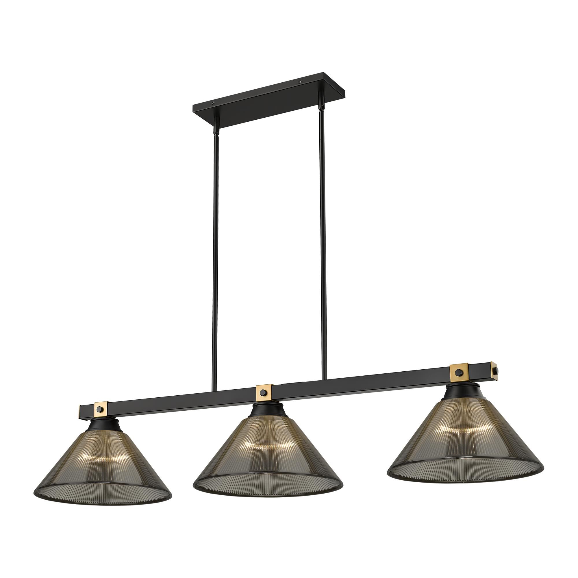 Shown in Matte Black + Rubbed Brass finish and Smoke glass and Smoke shade