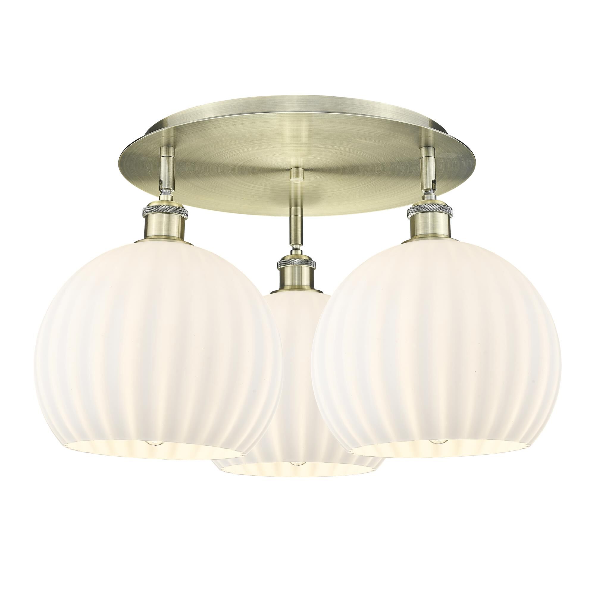 Shown in Antique Brass finish and White Venetian glass