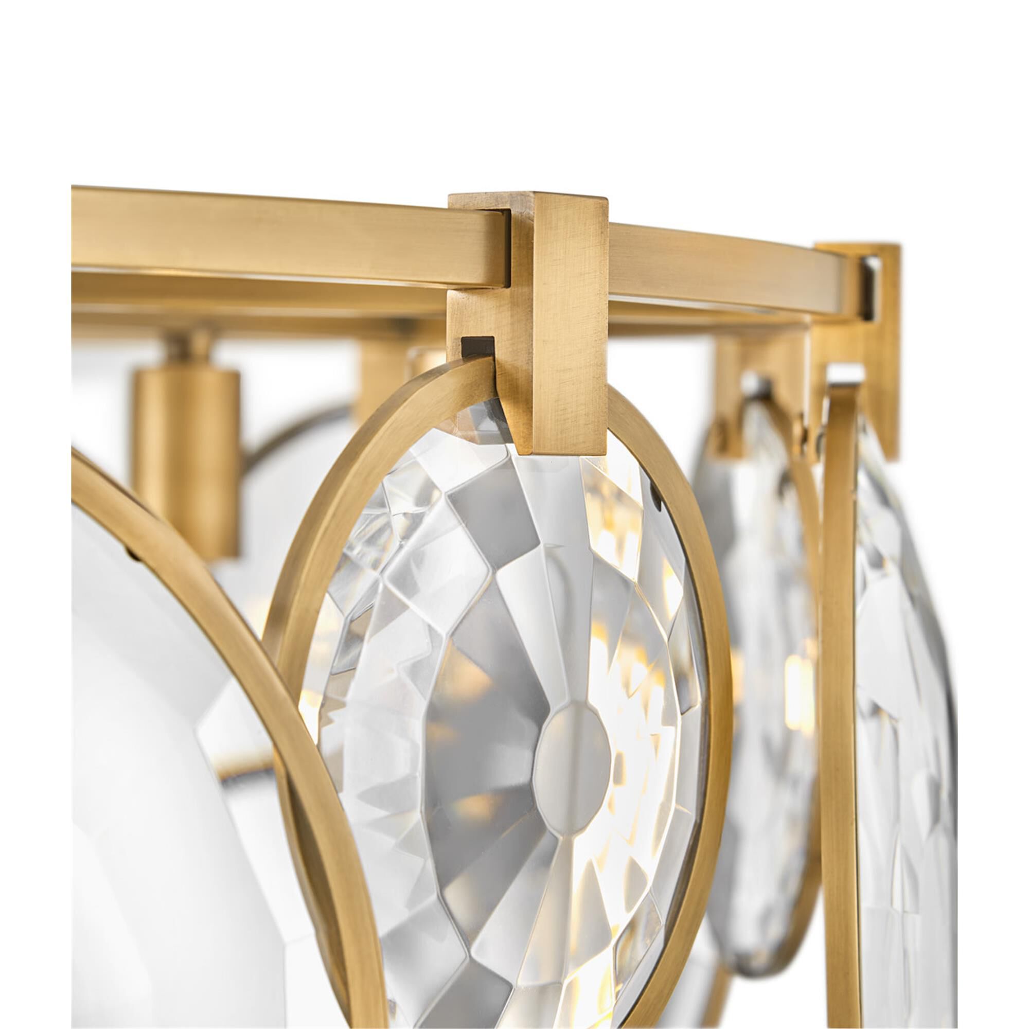 Shown in Heritage Brass finish and Optic Crystal glass