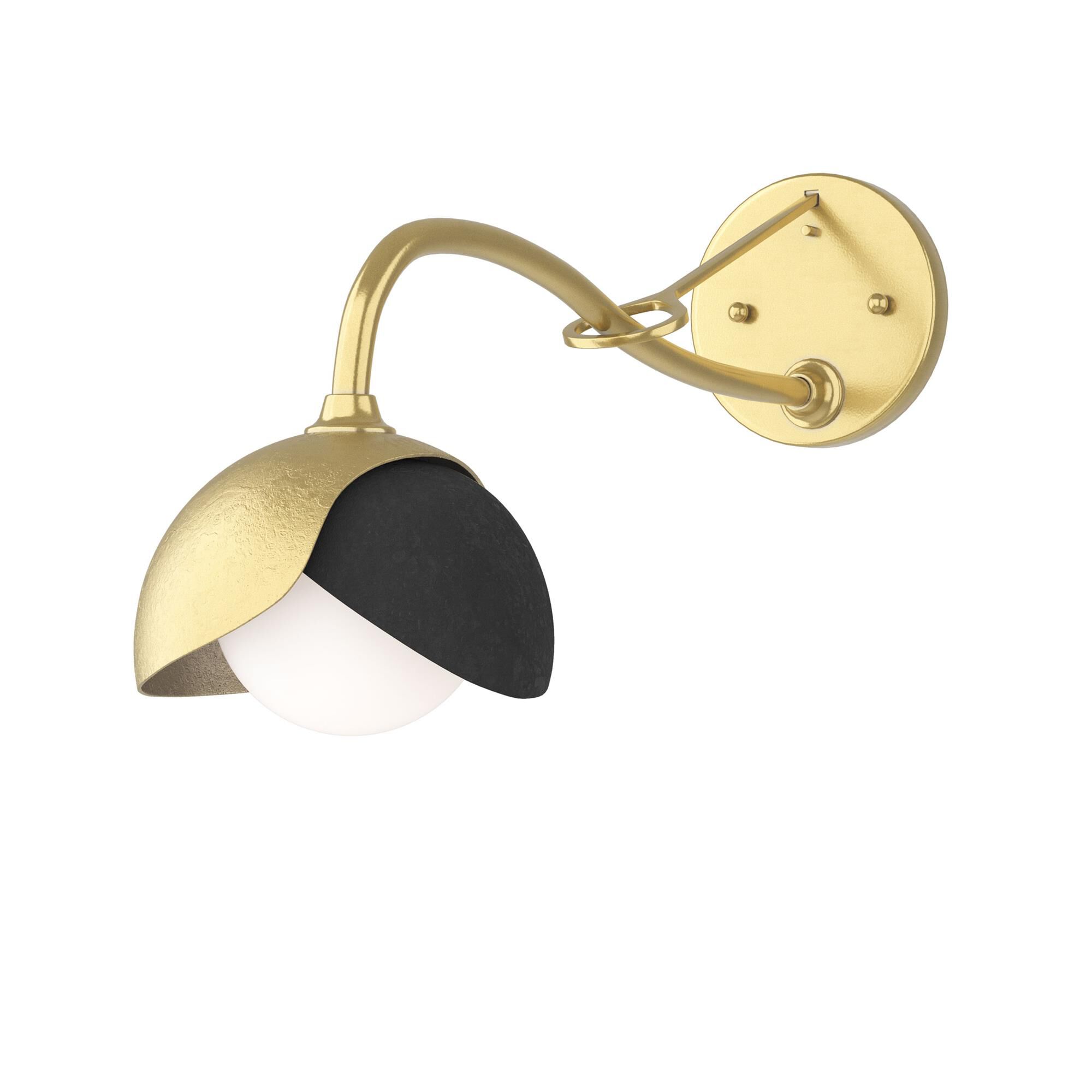 Shown in Modern Brass finish and Opal glass and Black (10) accent