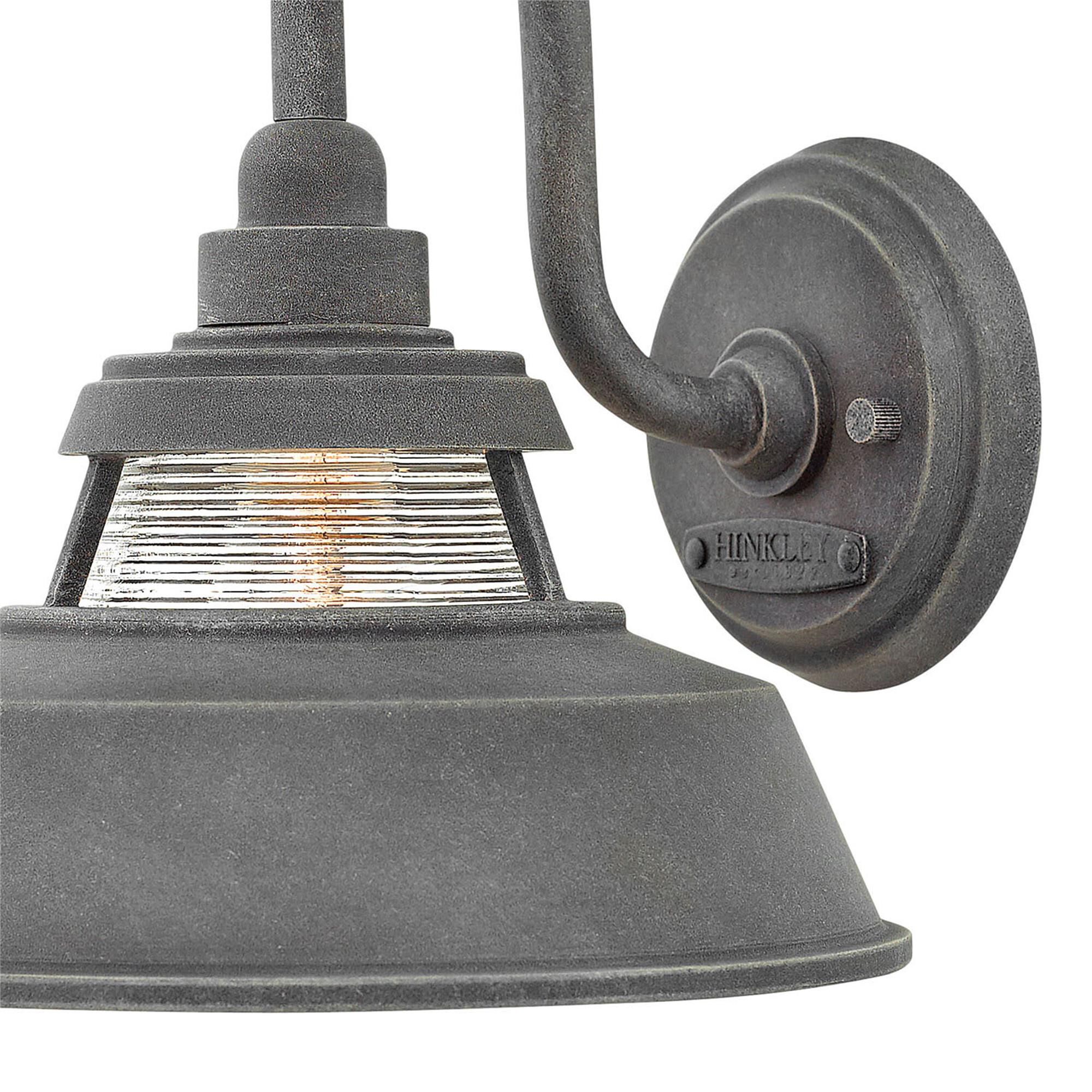 Shown in Aged Zinc finish and Ribbed Clear glass