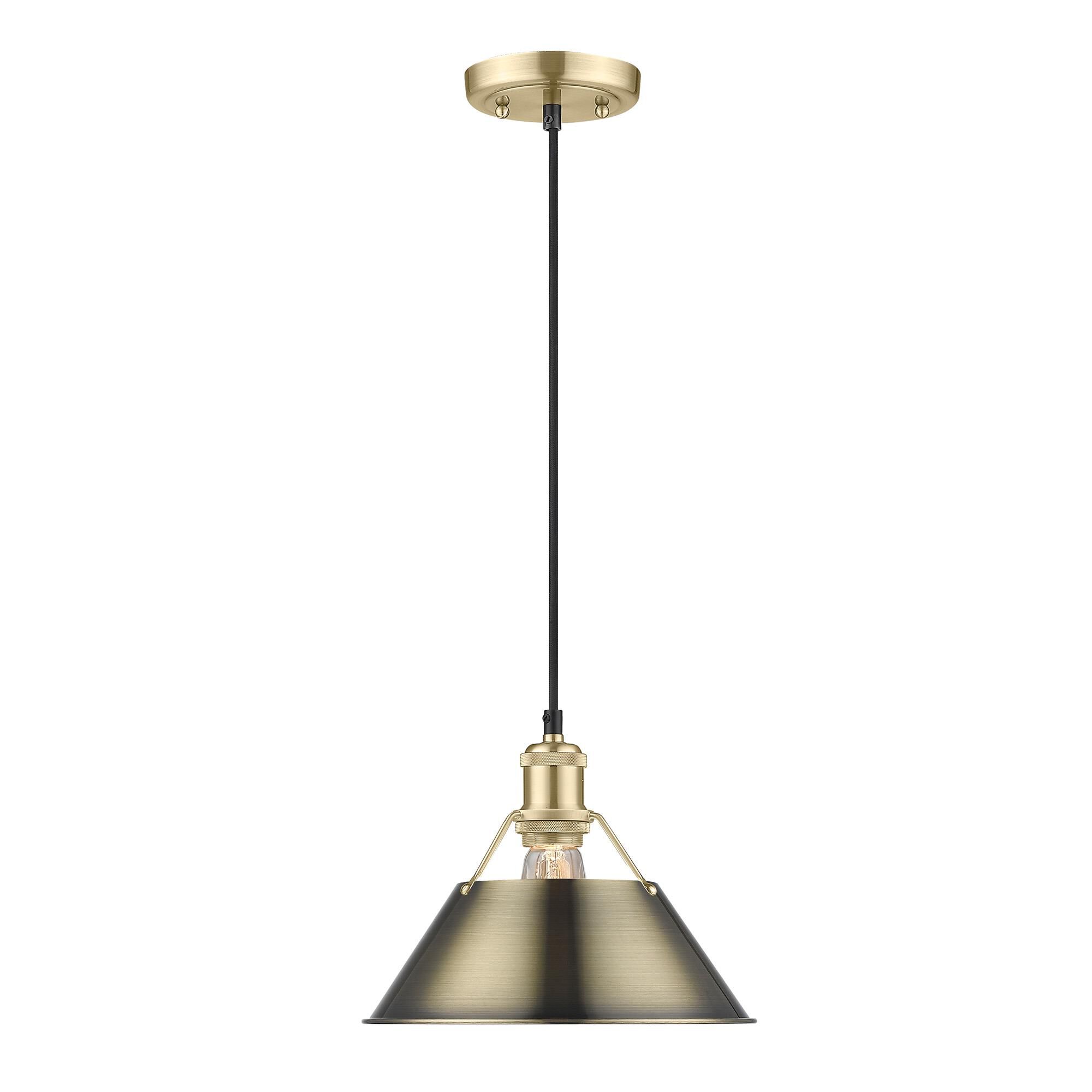 Shown in Brushed Champagne Bronze finish and Without Glass glass and Aged Brass shade