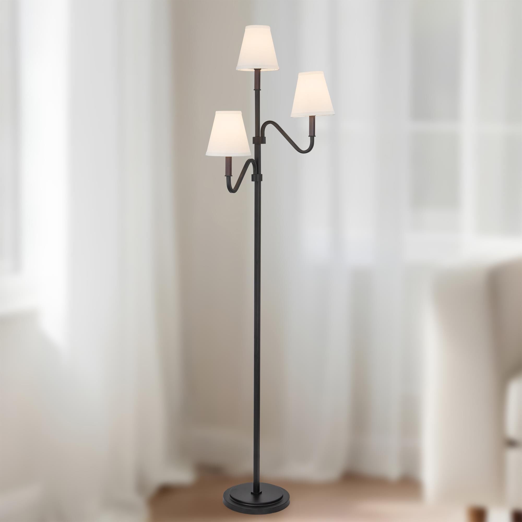 Shown in Matte Black finish and White Linen shade