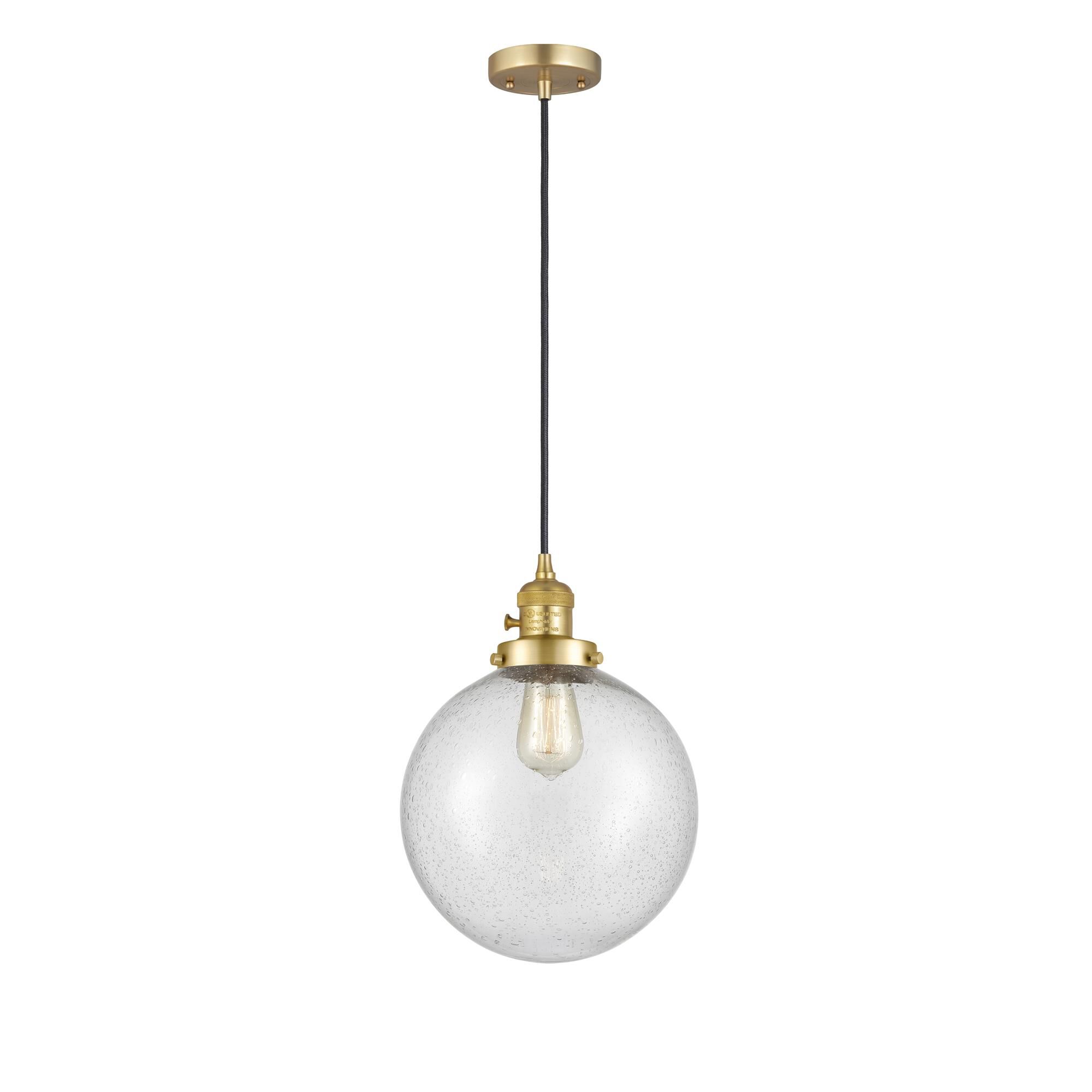 Shown in Satin Gold finish and Seedy glass