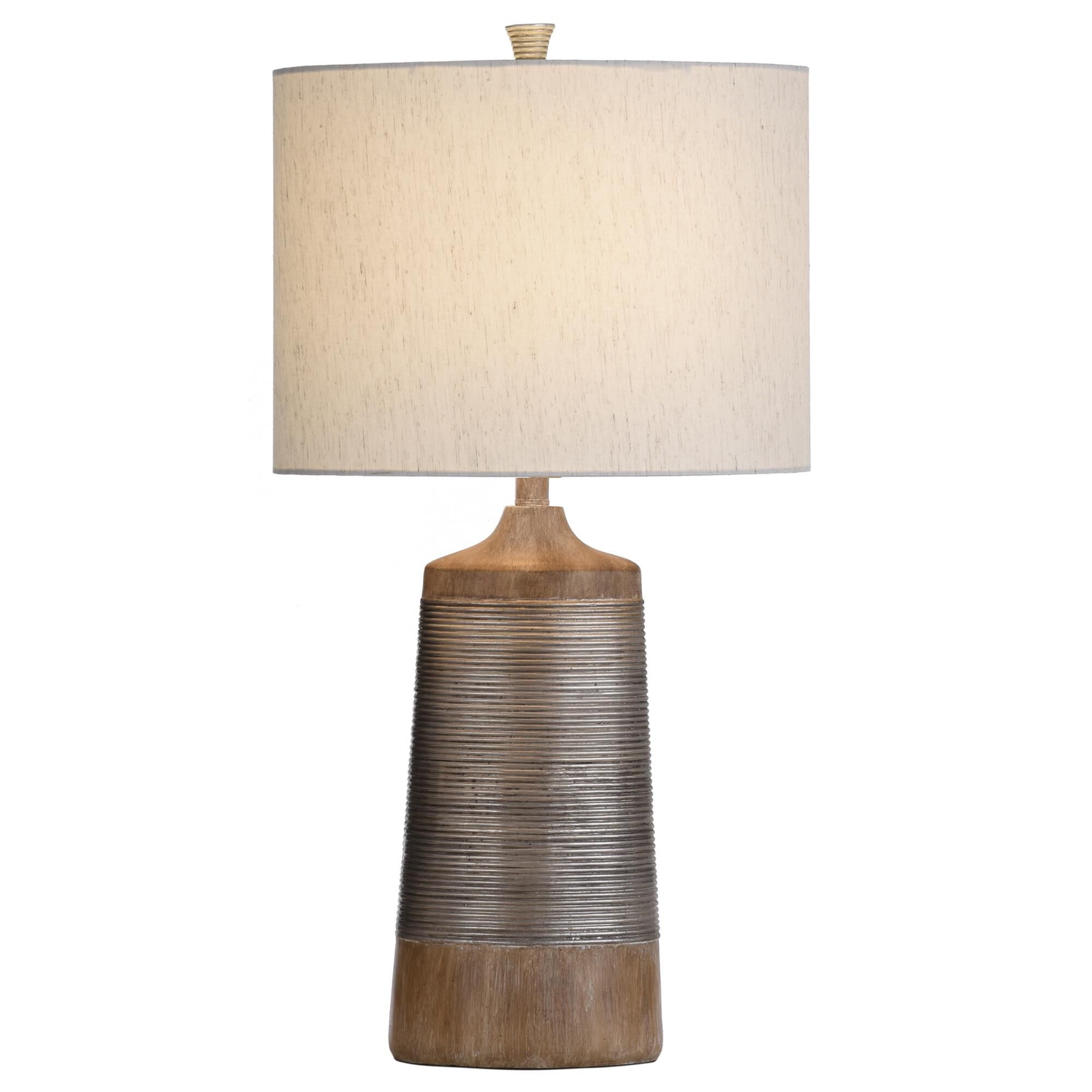 Shown in Wood And Silver finish and Oatmeal shade