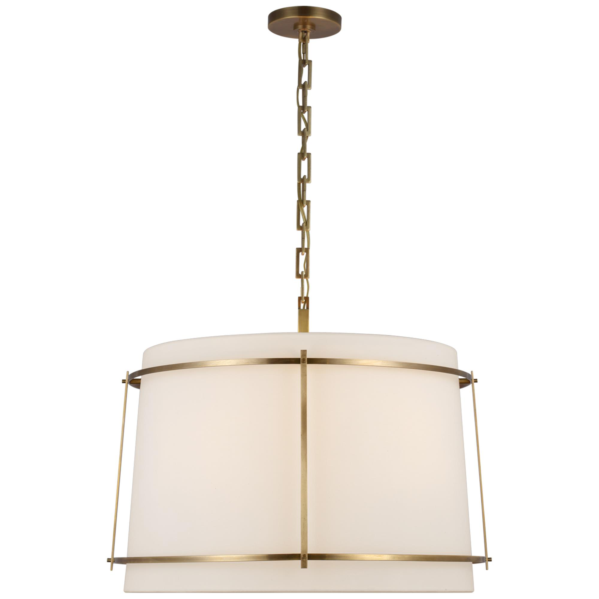 Shown in Hand-Rubbed Antique Brass finish and Linen shade