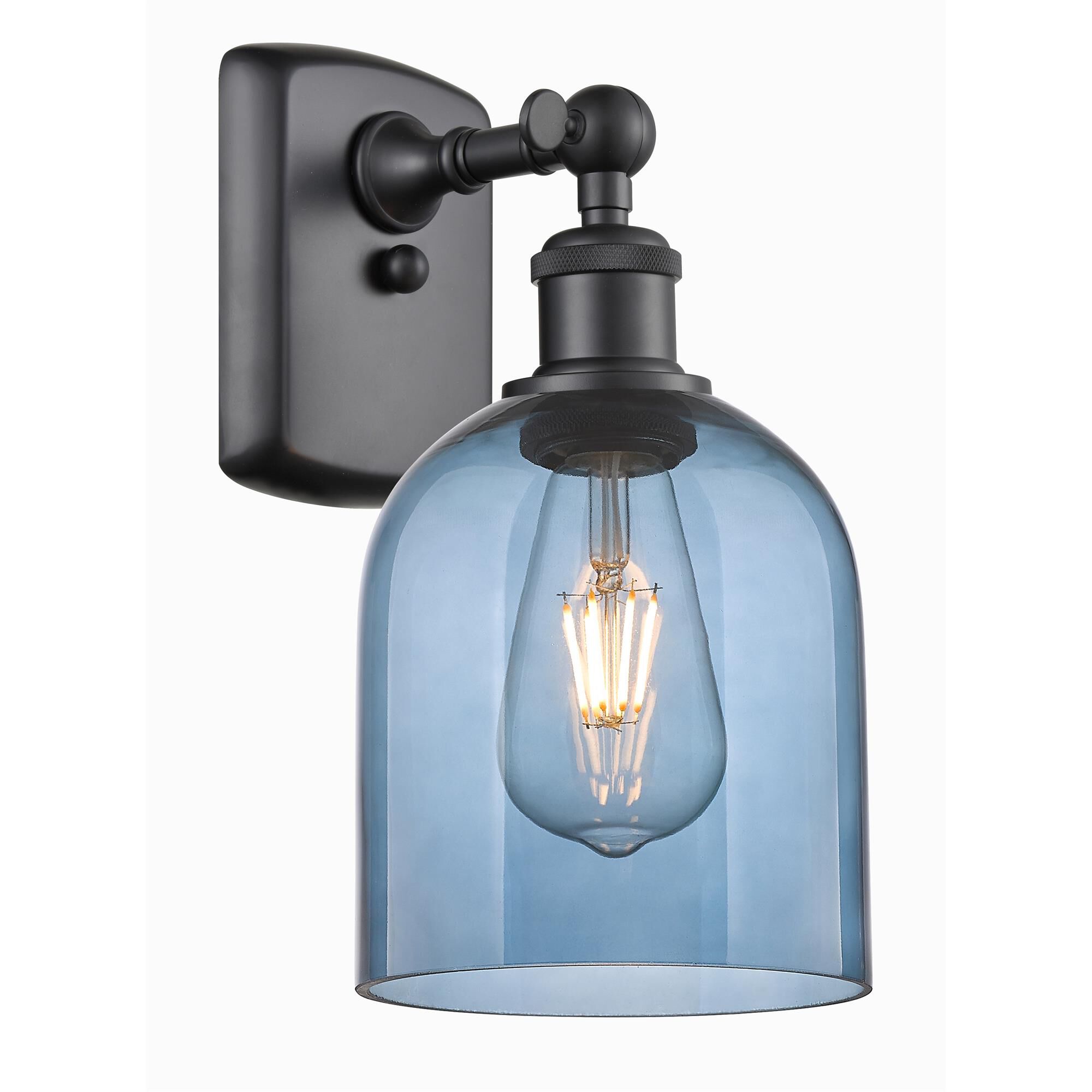Shown in Matte Black finish and Princess Blue glass