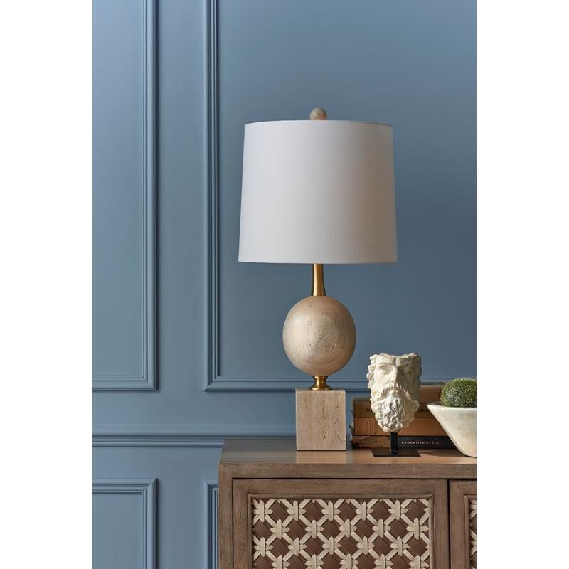 Shown in Natural, Beige, Antique Brass finish and Bone Linen shade