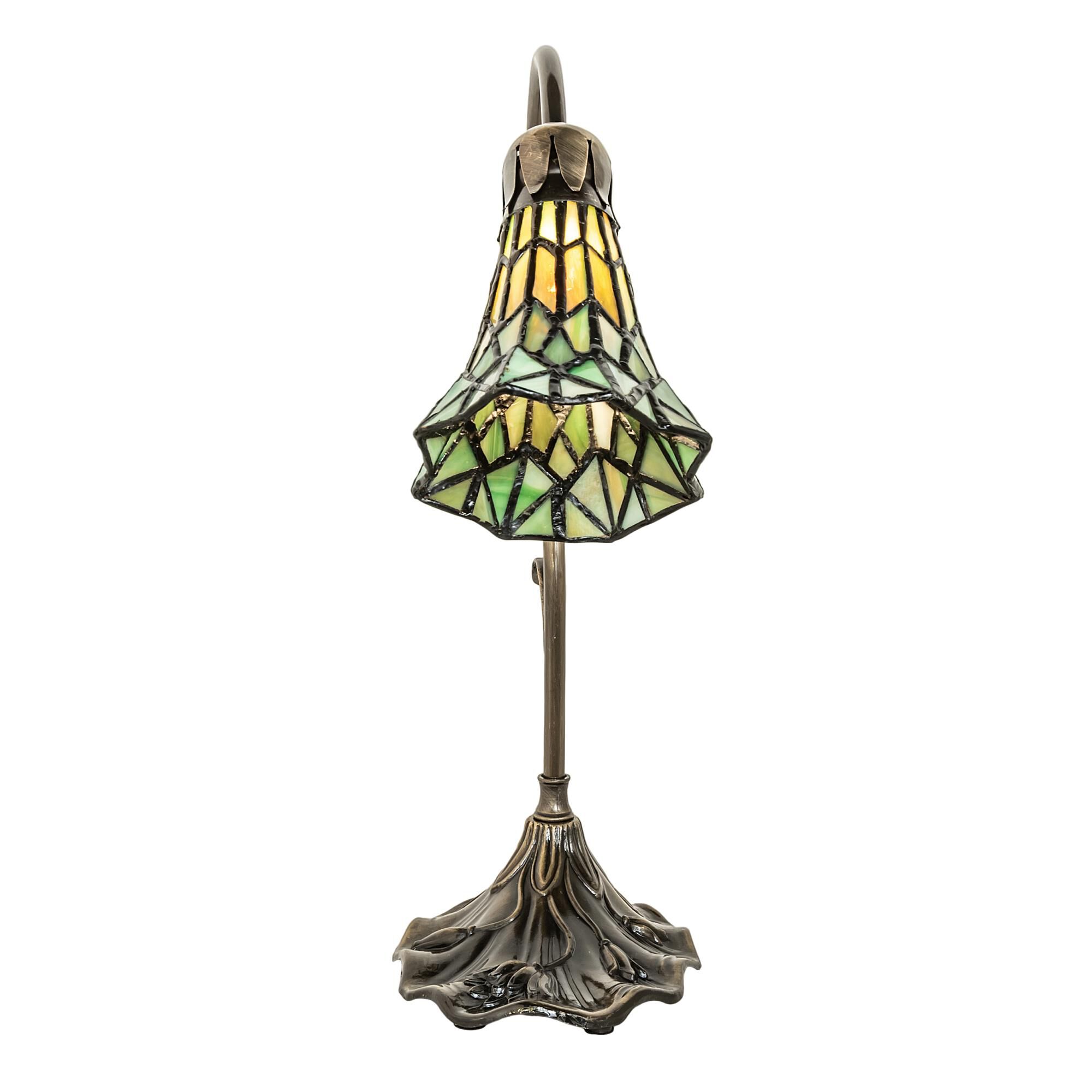 Shown in Antique Brass finish and Green glass