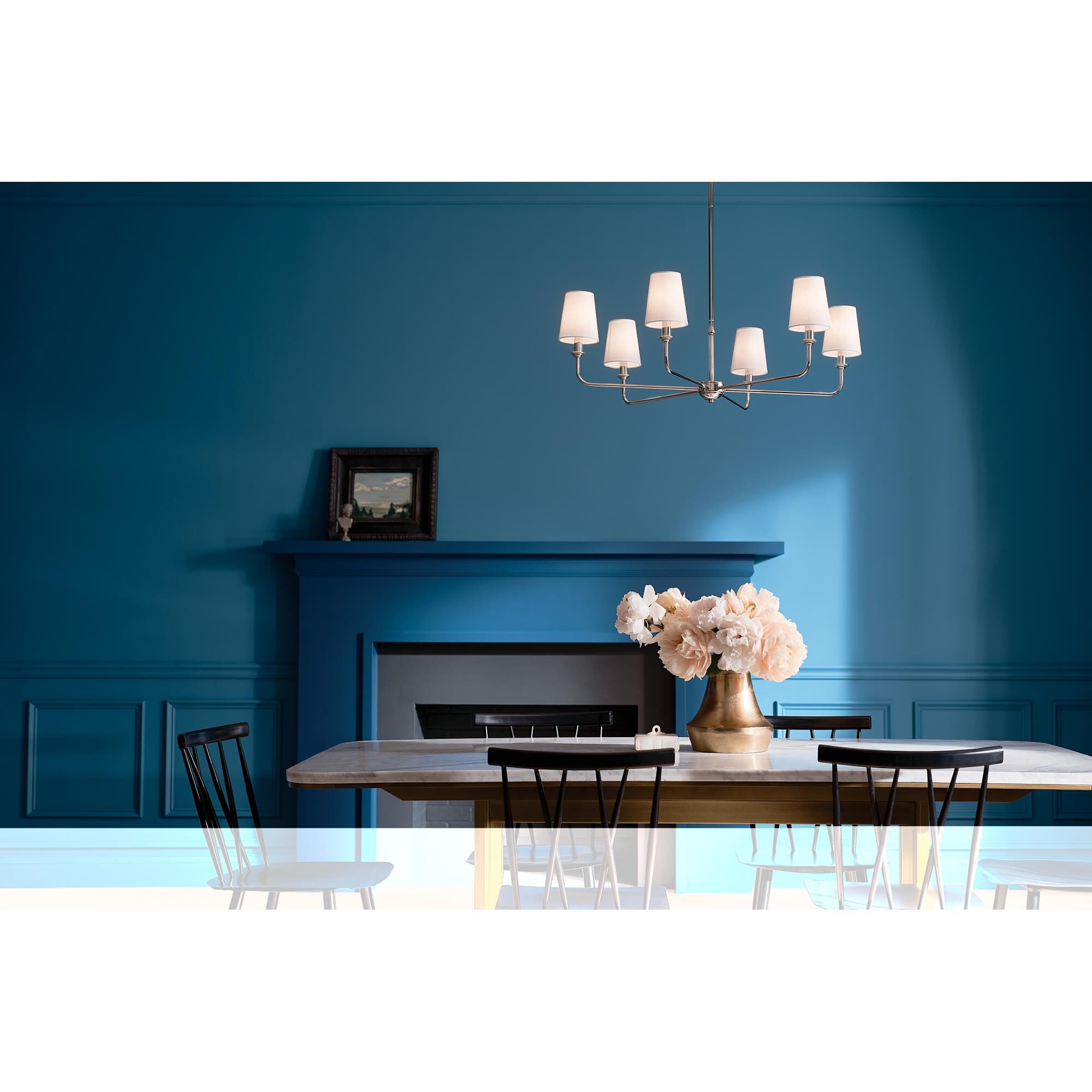 Shown in Polished Nickel finish and Fabric and Bell shade