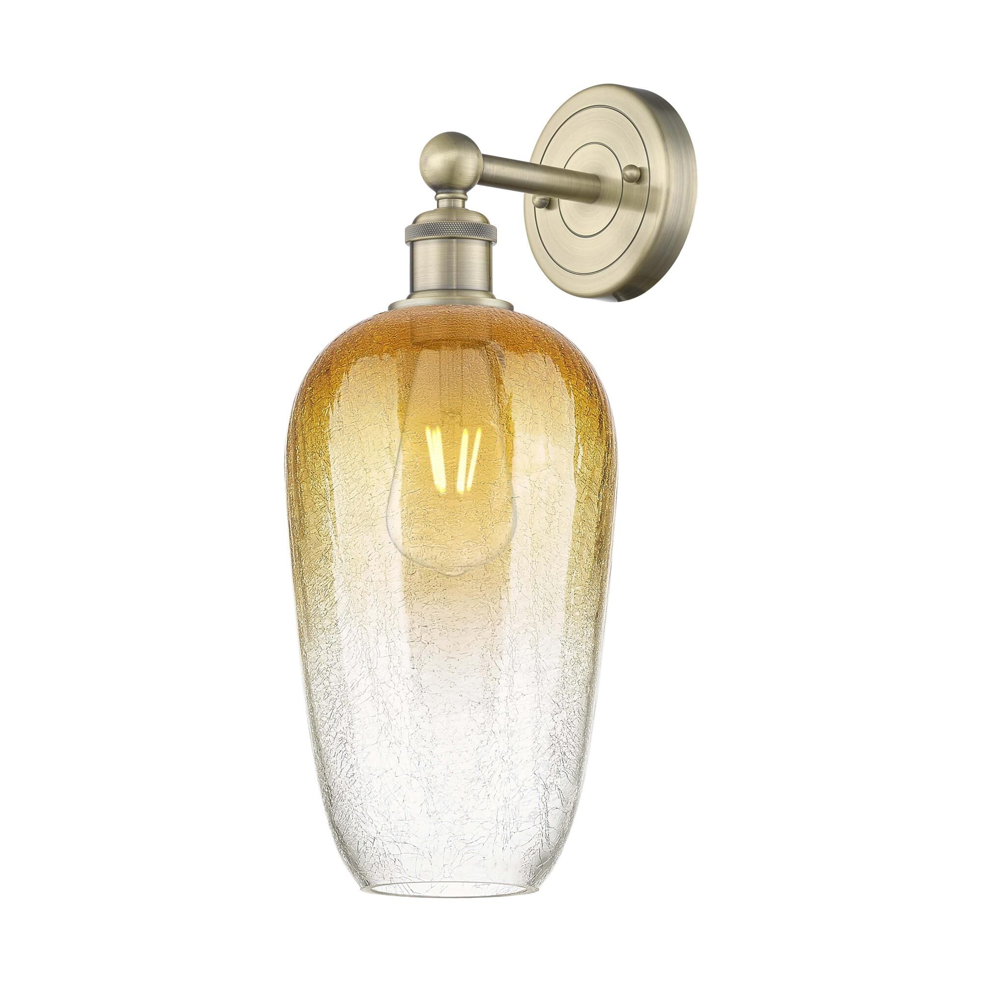 Shown in Antique Brass finish and Amber glass