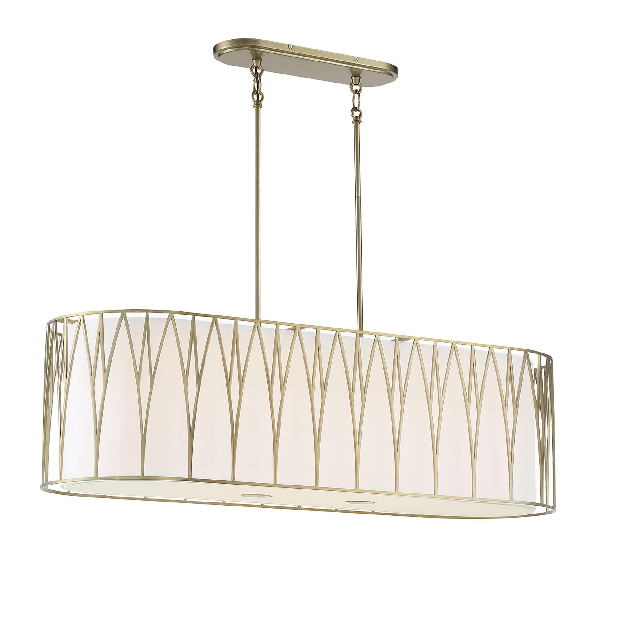Shown in Soft Brass finish and White Fabric glass and Cloth shade