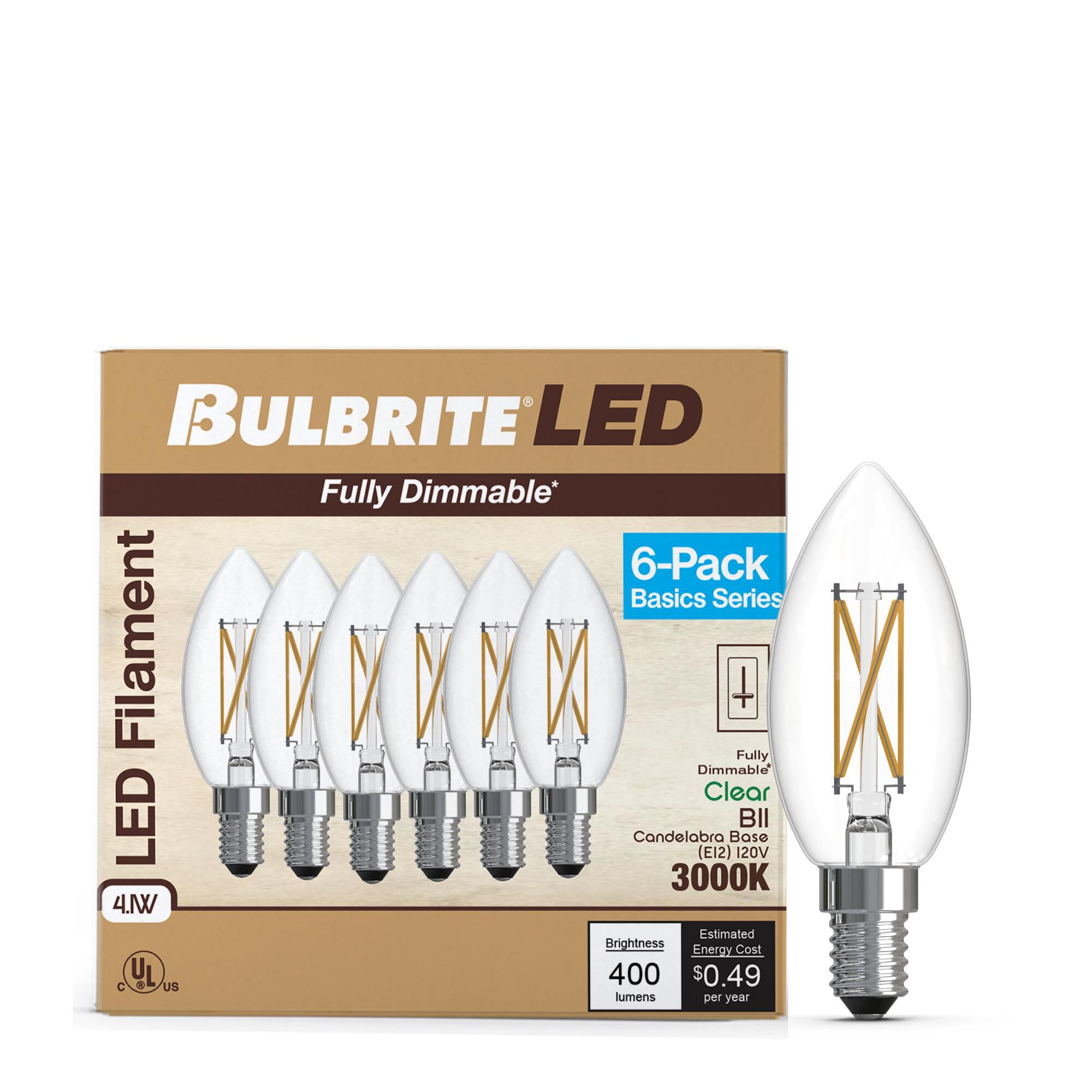 Clear B11 Base E12 3000K LED Light Bulb Pack of 6,