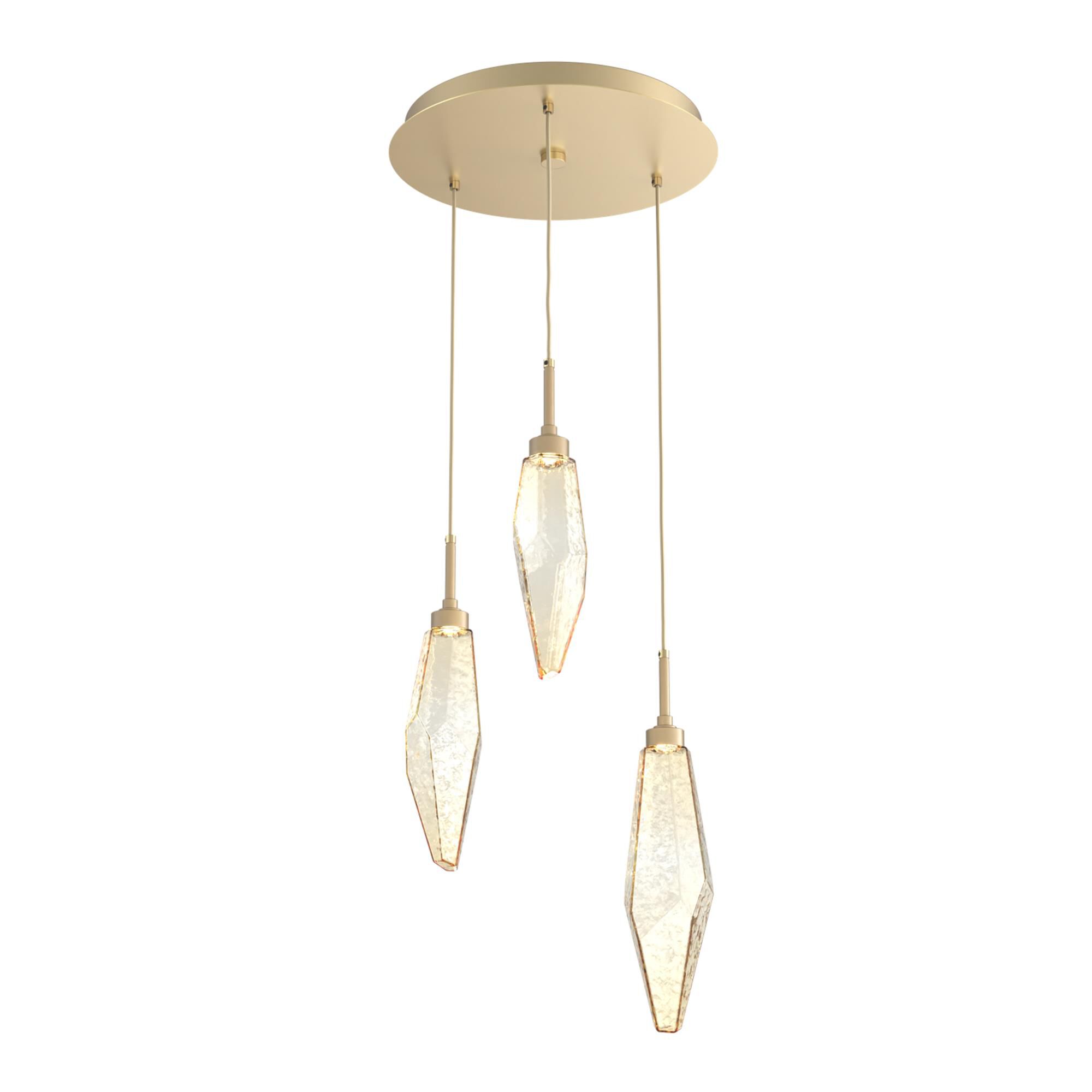 Shown in Gilded Brass finish and Chilled Amber glass