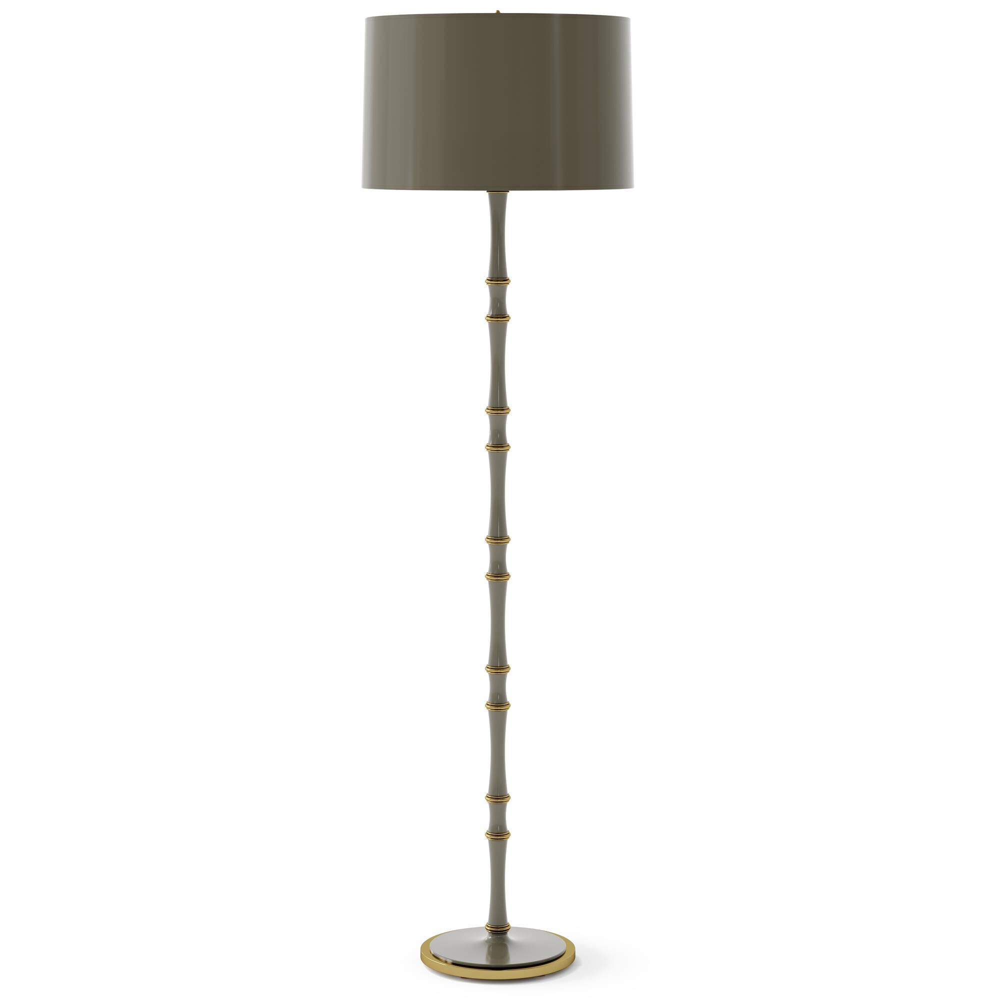 Shown in Smokey Taupe finish and Celadon shade and Modern Brass  accent