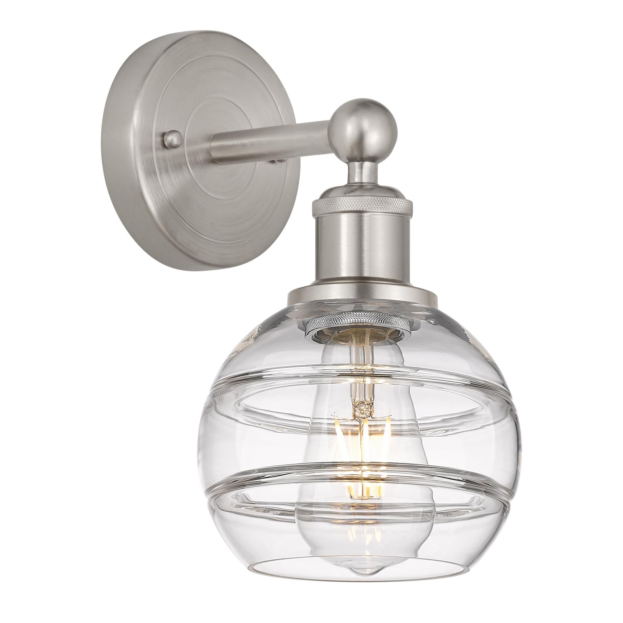 Shown in Brushed Satin Nickel finish and Clear glass
