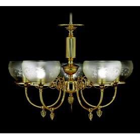 Shown in Polished Brass finish and Acid Etched glass and Etched Glass shade