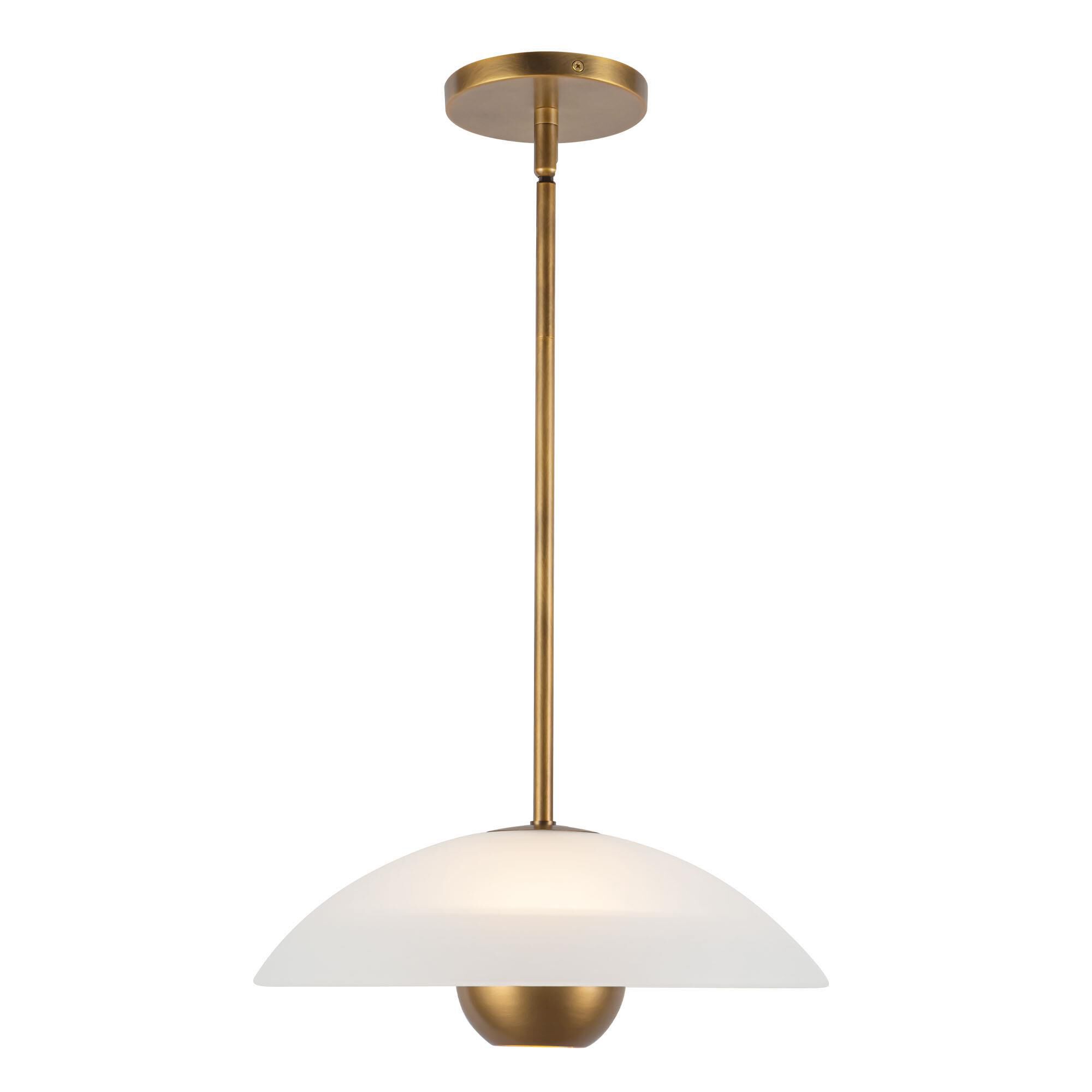 Shown in Vintage Brass finish and Matte Opal Glass shade