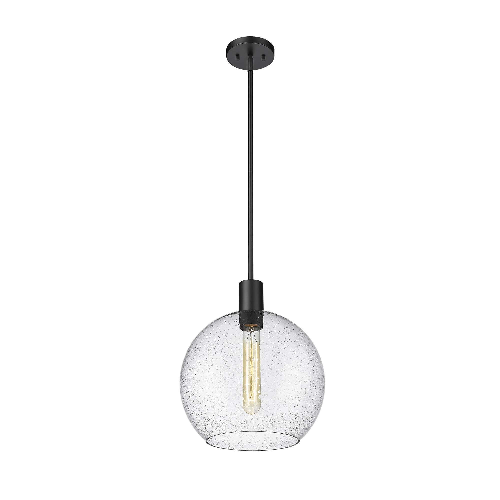 Shown in Matte Black finish and Clear Seedy glass