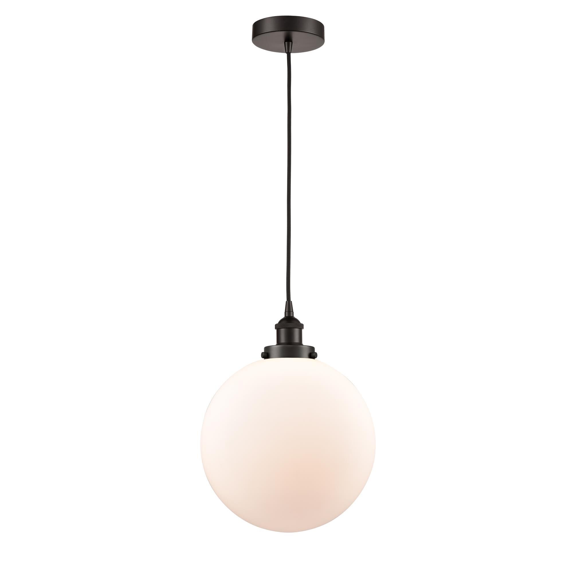 Shown in Oil Rubbed Bronze finish and Matte White Cased Beacon glass