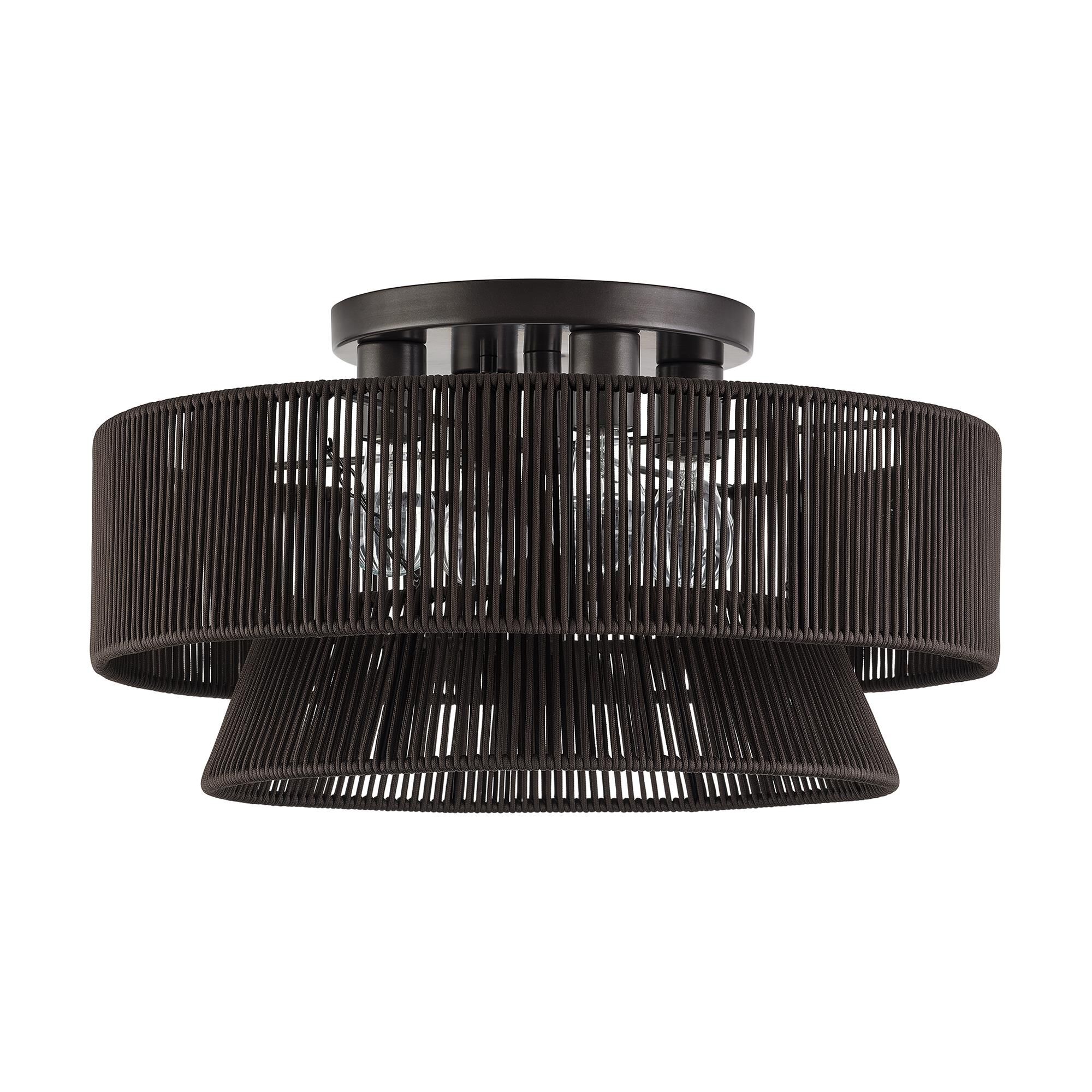 Shown in English Bronze finish and Hand-Woven Dark Chocolate Color Polyester Rope shade