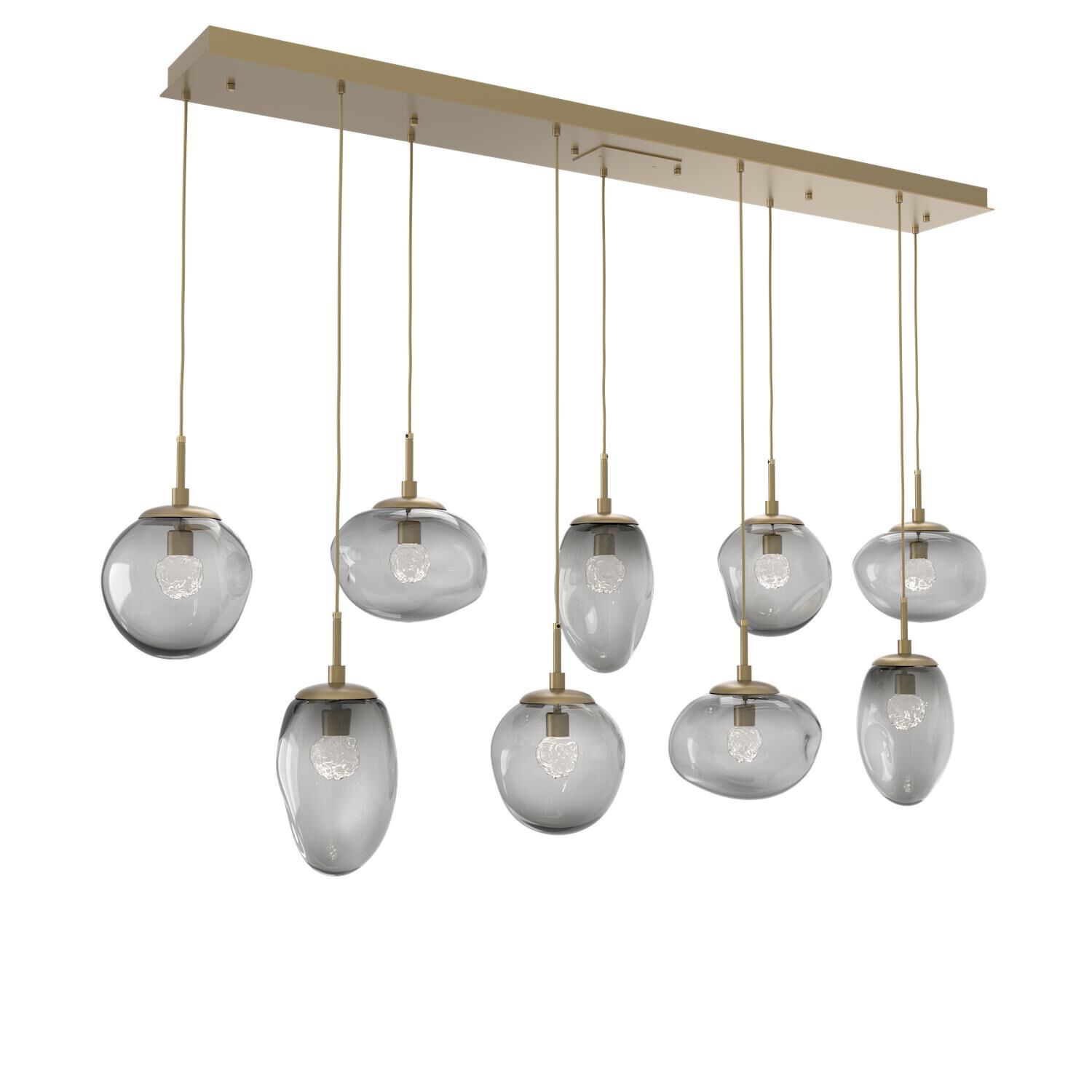 Shown in Gilded Brass finish and Floret Inner Smoke Outer glass