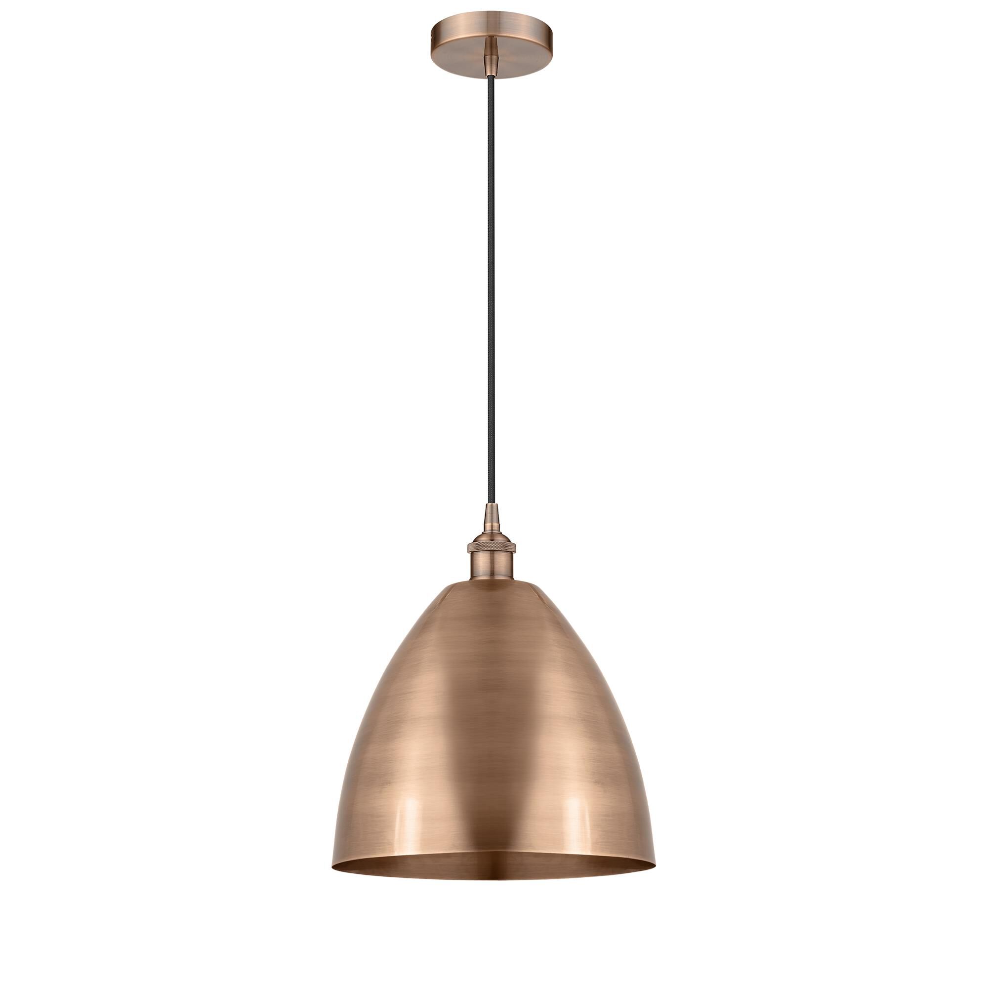 Shown in Antique Copper finish and Matte Black Edison Dome shade