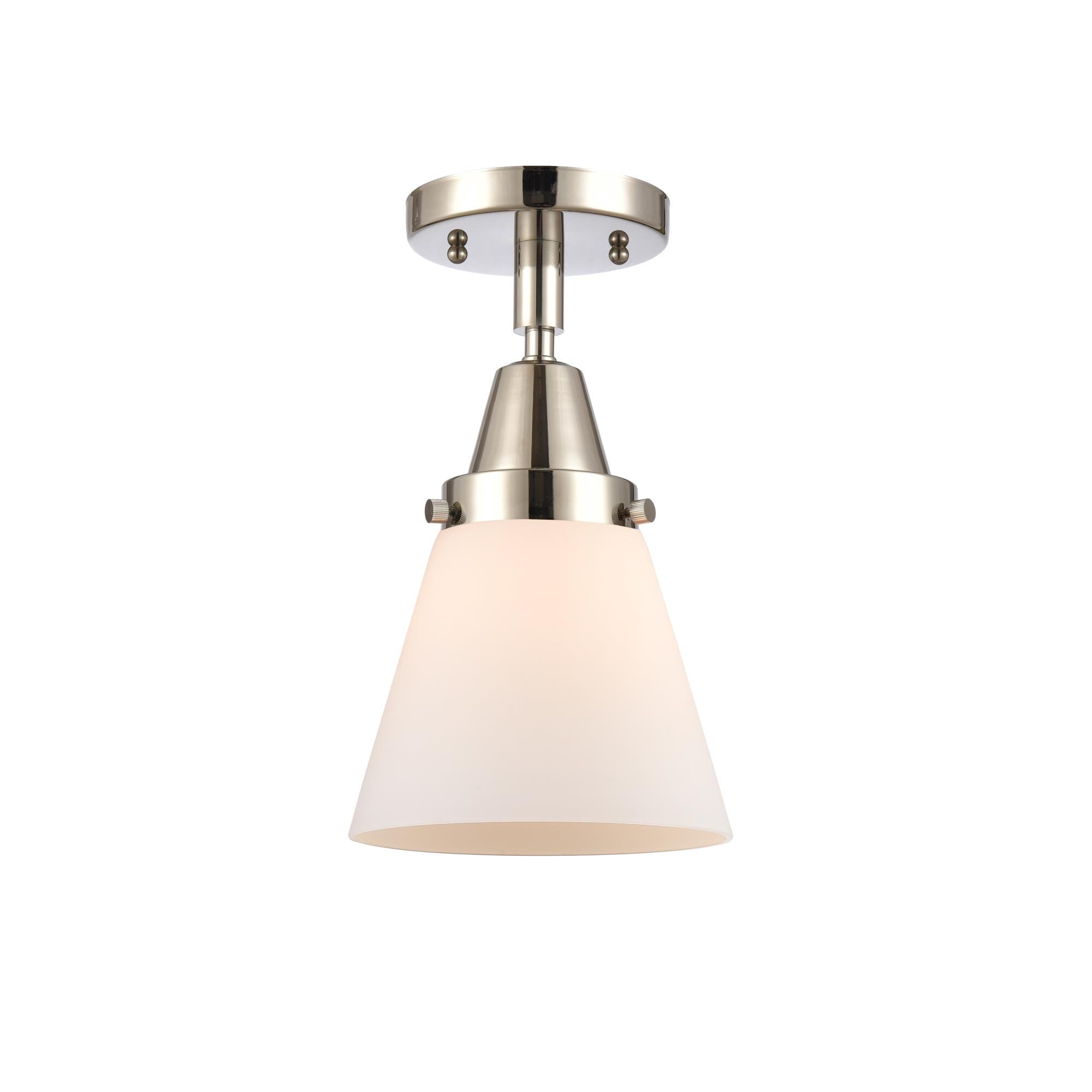 Shown in Polished Nickel finish and Matte White Cased Small Cone glass
