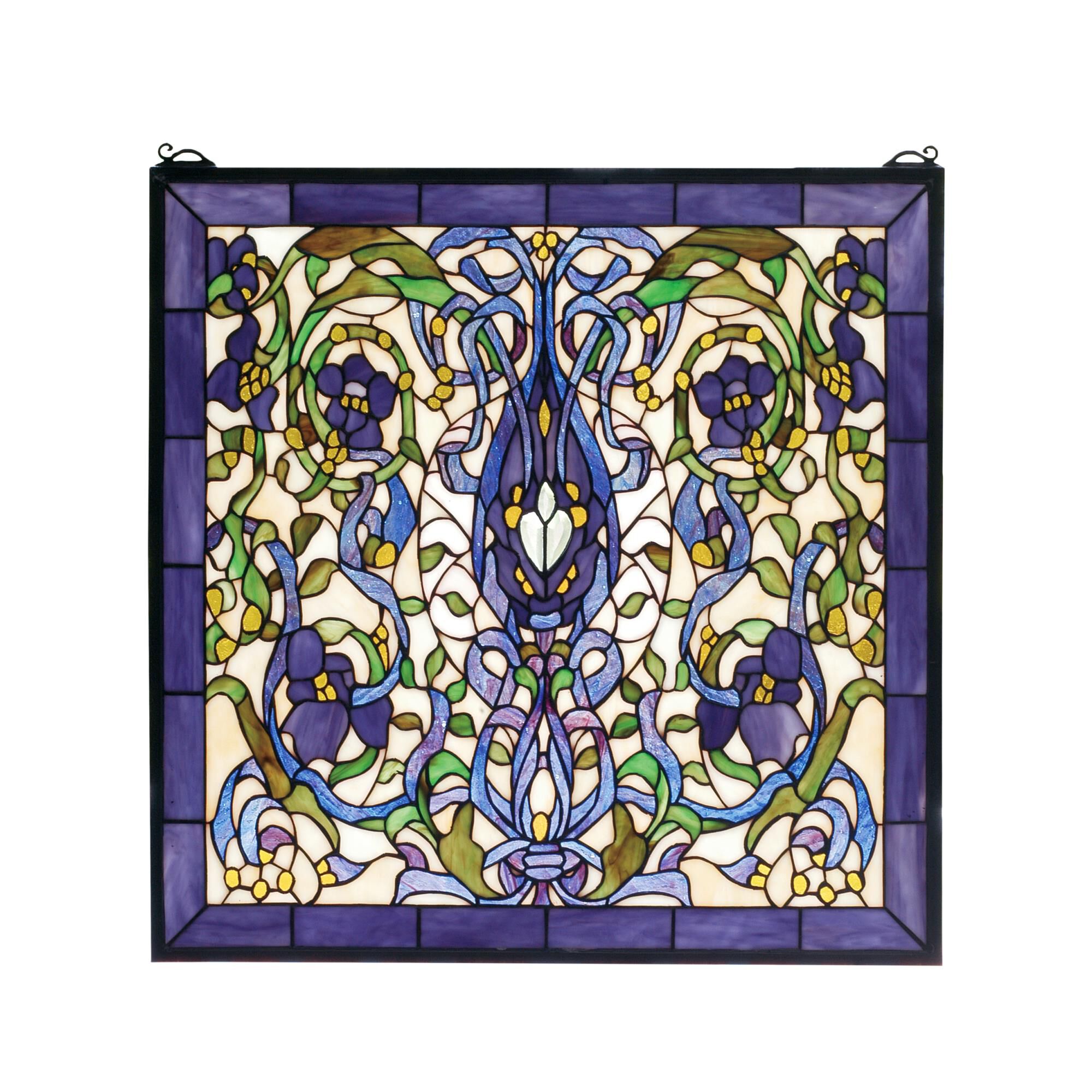 Shown in Brass finish and Green-Plum Blue-Violet-Ivory glass