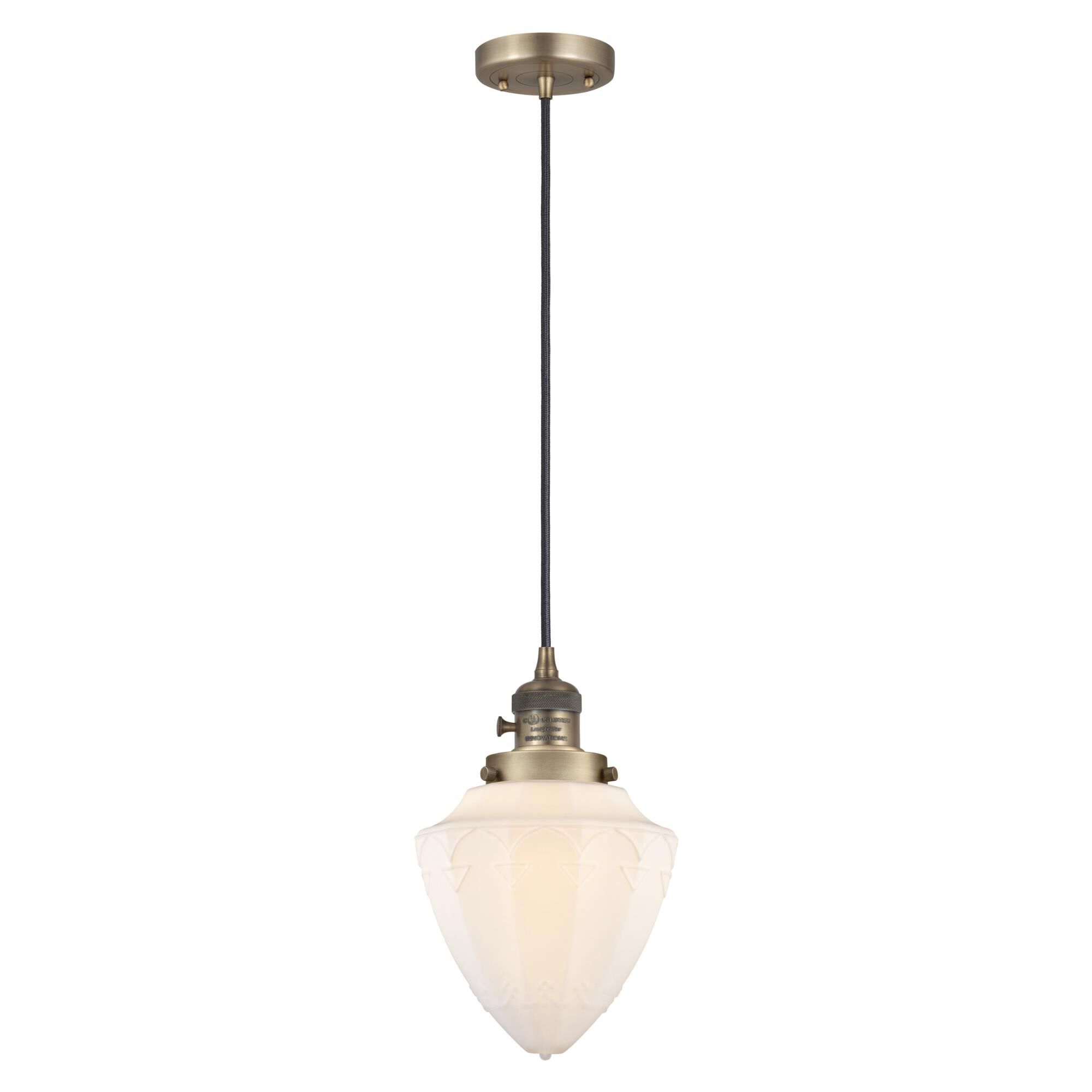 Shown in Brushed Brass finish and Matte White Cased Small Bullet glass