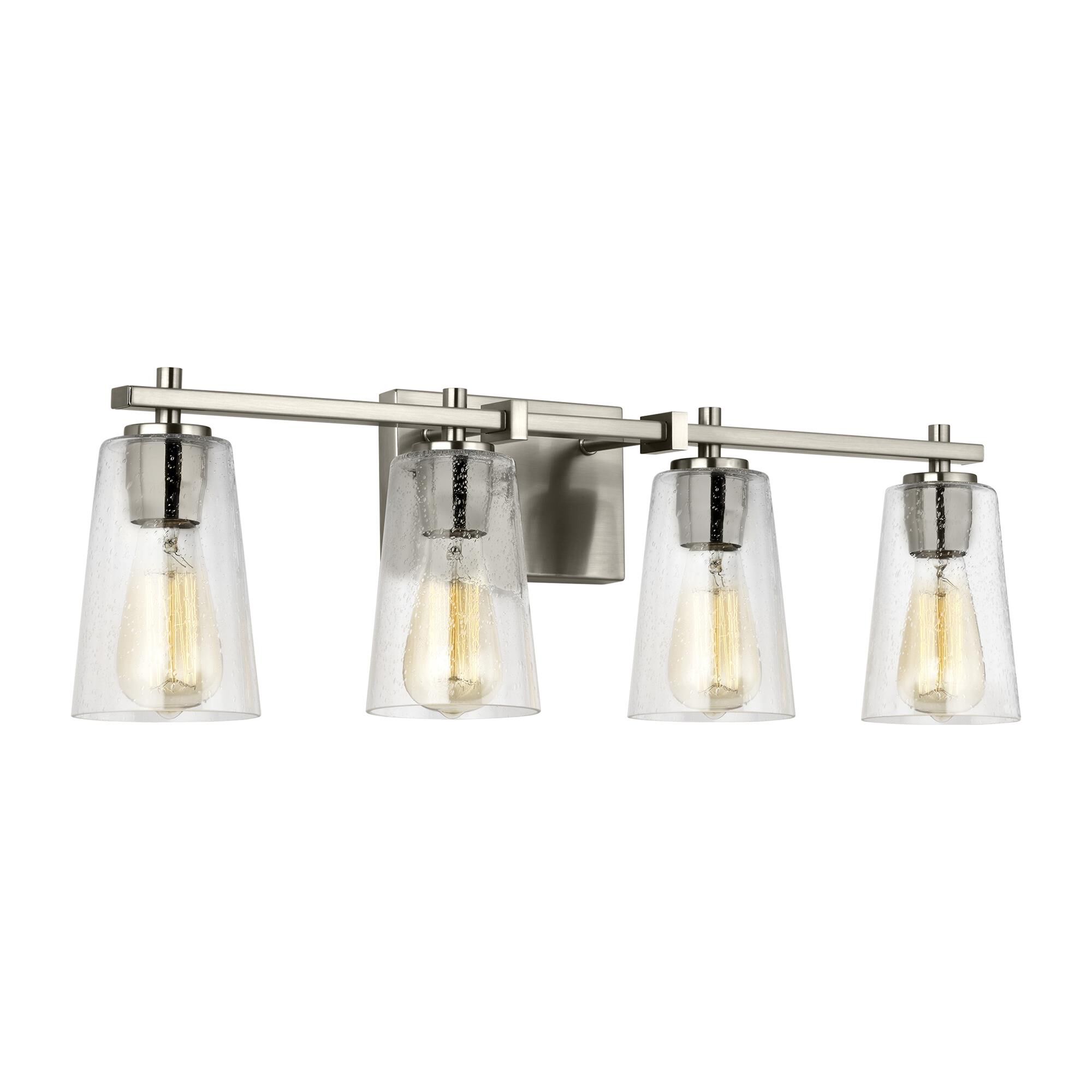Shown in Satin Nickel finish and Clear Seeded glass