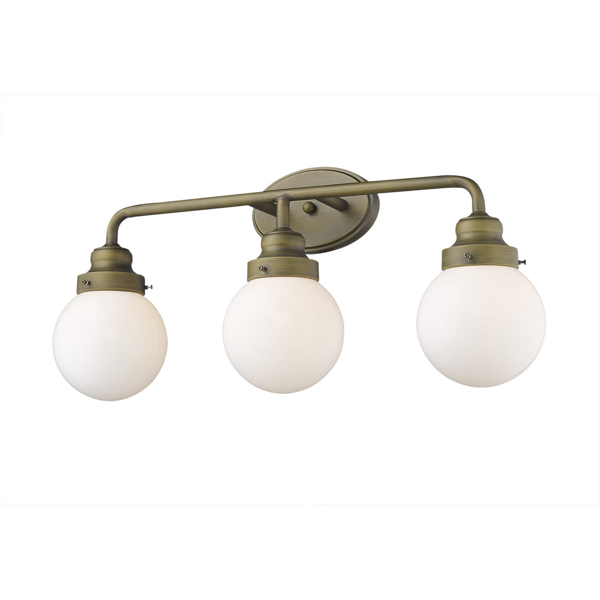 Shown in Raw Brass finish and Opal glass and Opal, Glass Globes shade