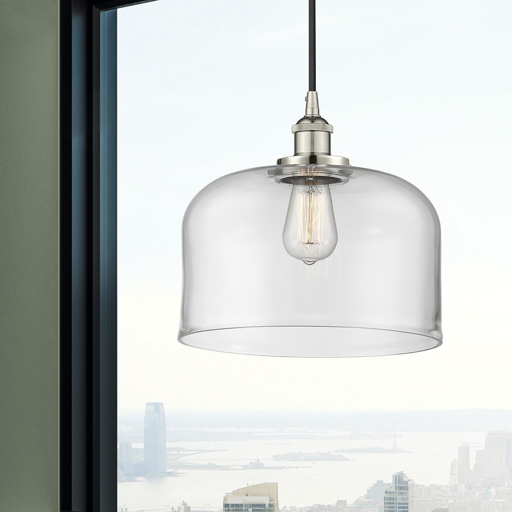 Shown in Polished Nickel finish and Clear X-Large Bell glass