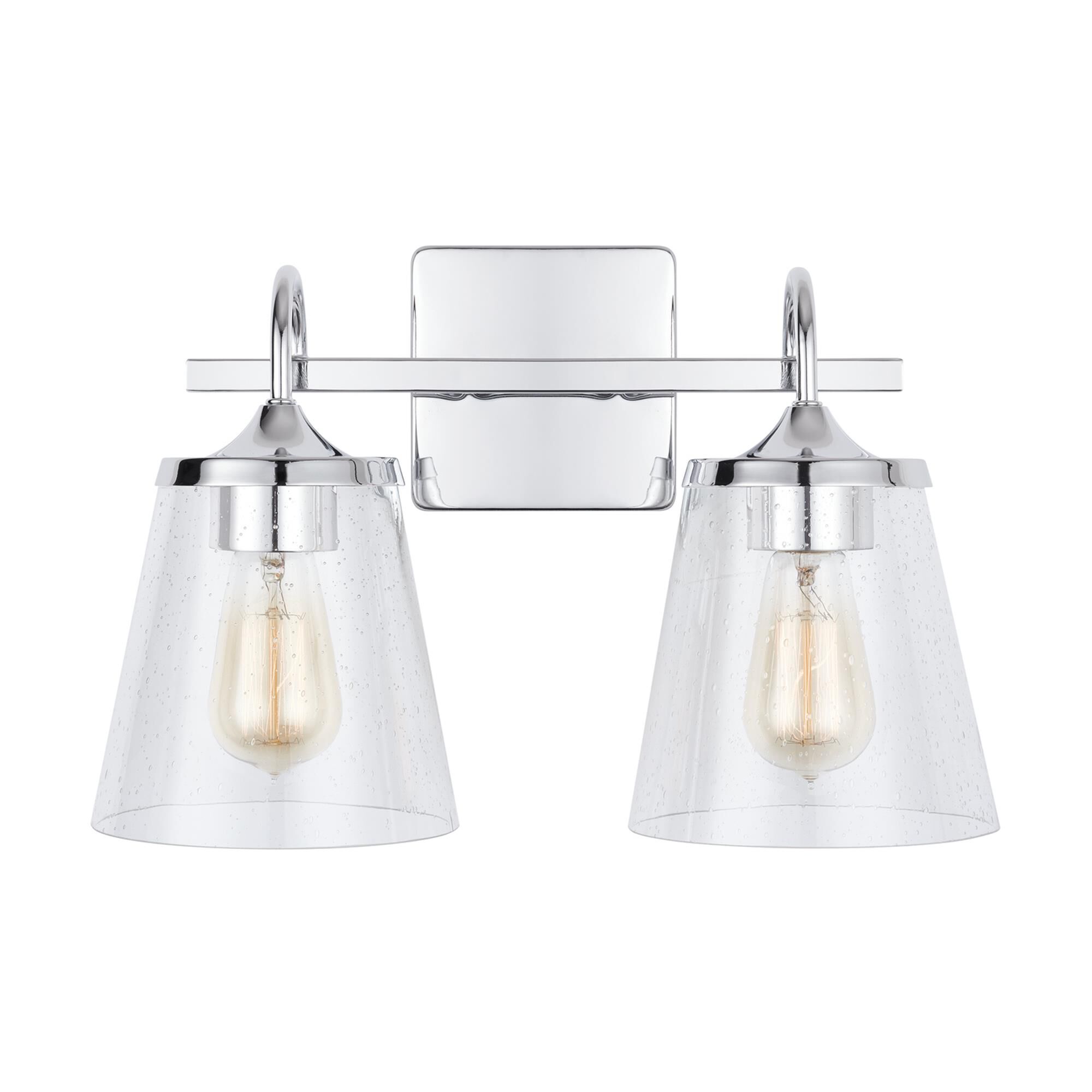 Shown in Chrome finish and Clear Seeded glass