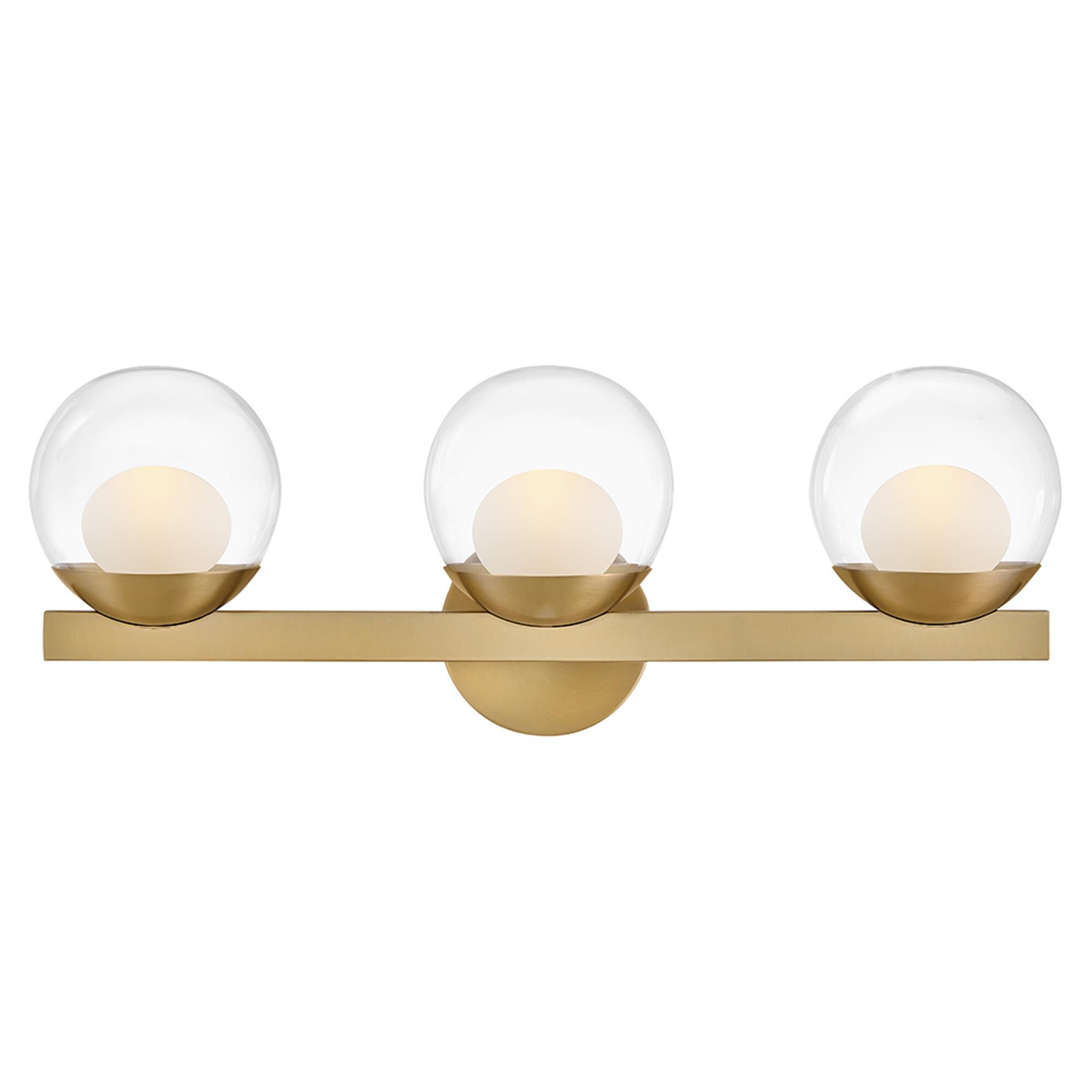 Shown in Lacquered Brass finish and Clear Dome glass