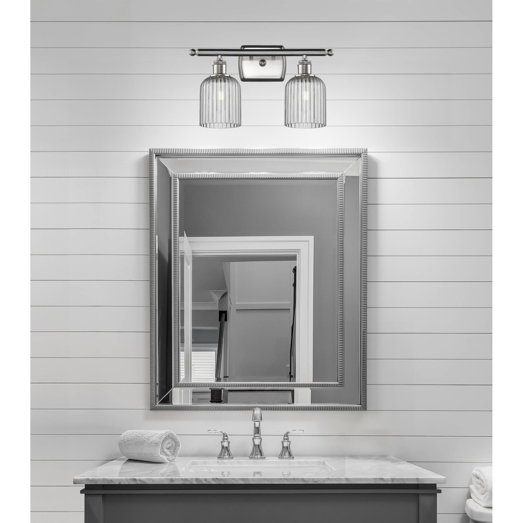 Shown in Satin Nickel finish and Light Smoke glass