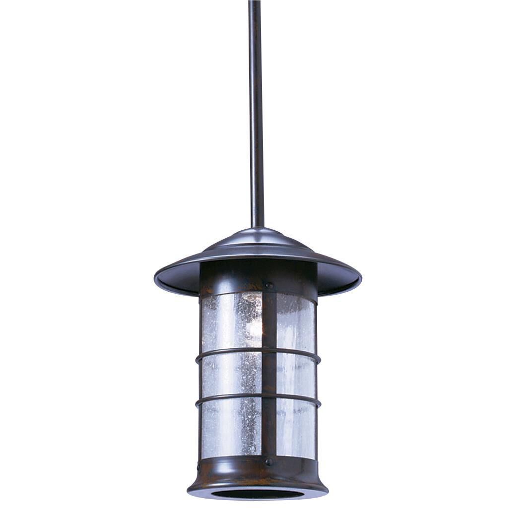 Shown in Bronze finish and Clear Seedy glass