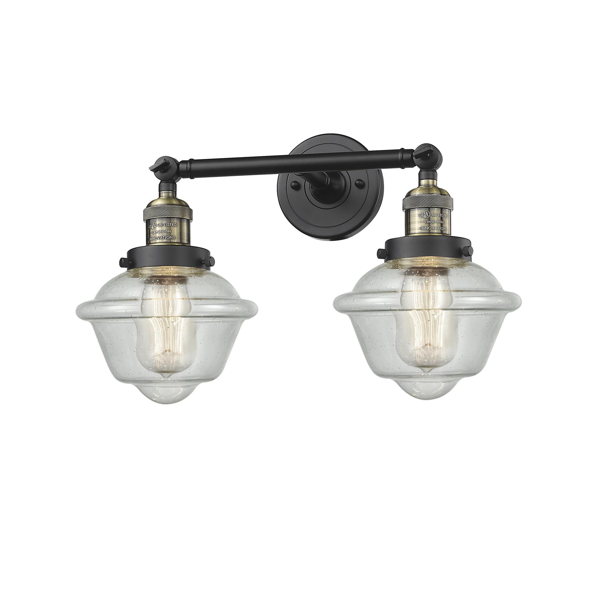 Shown in Black Antique Brass finish and Seedy glass