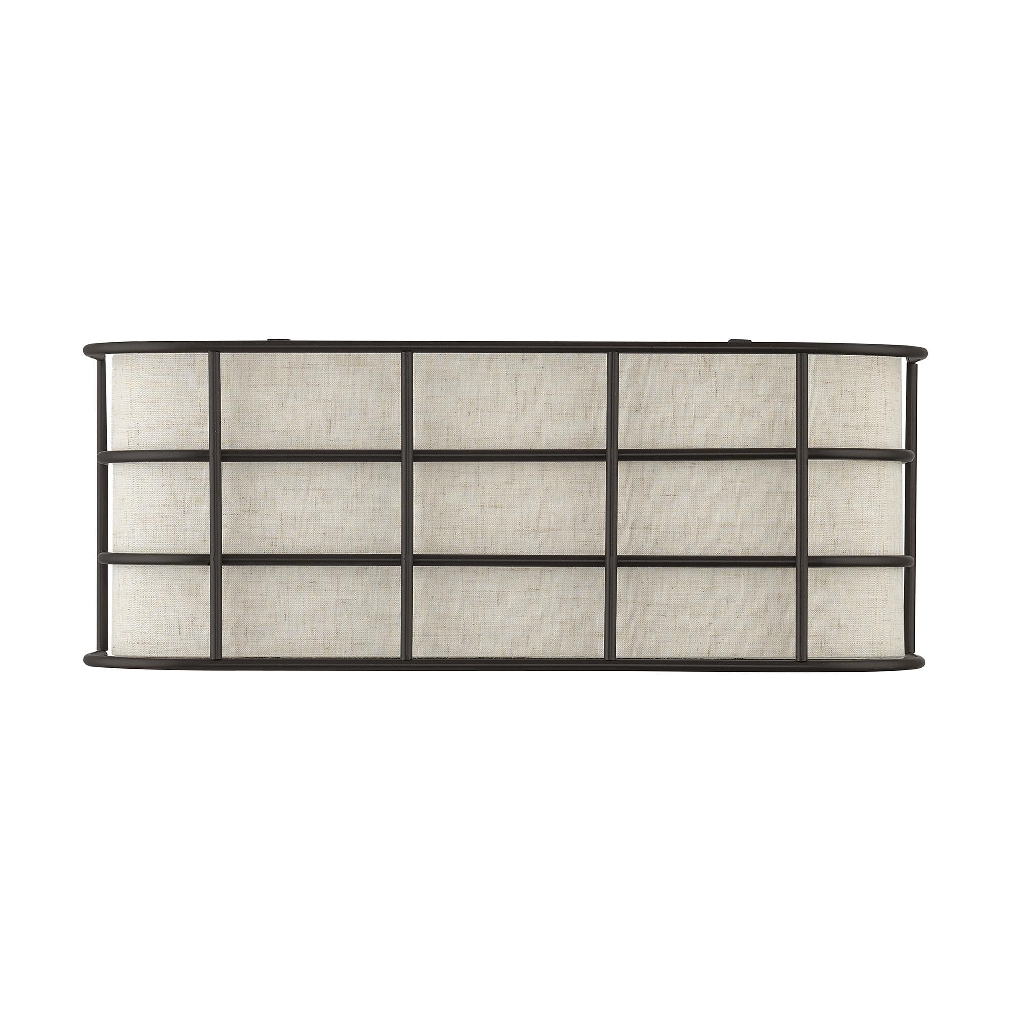 Shown in English Bronze finish and Hand Crafted Oatmeal Color Hardback Fabric shade