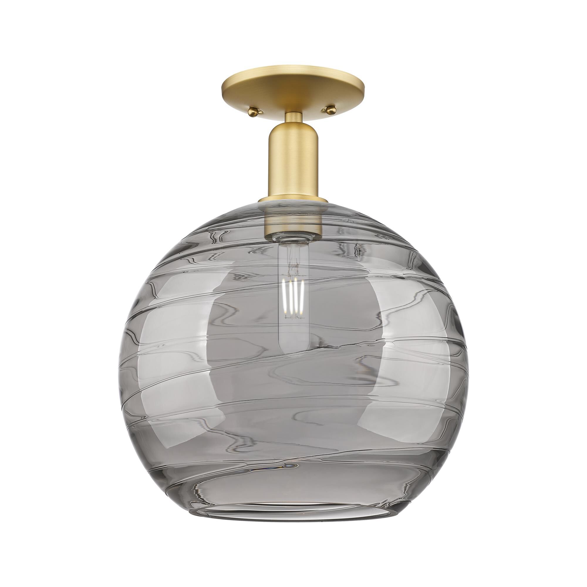 Shown in Satin Gold finish and Light Smoke Deco Swirl glass