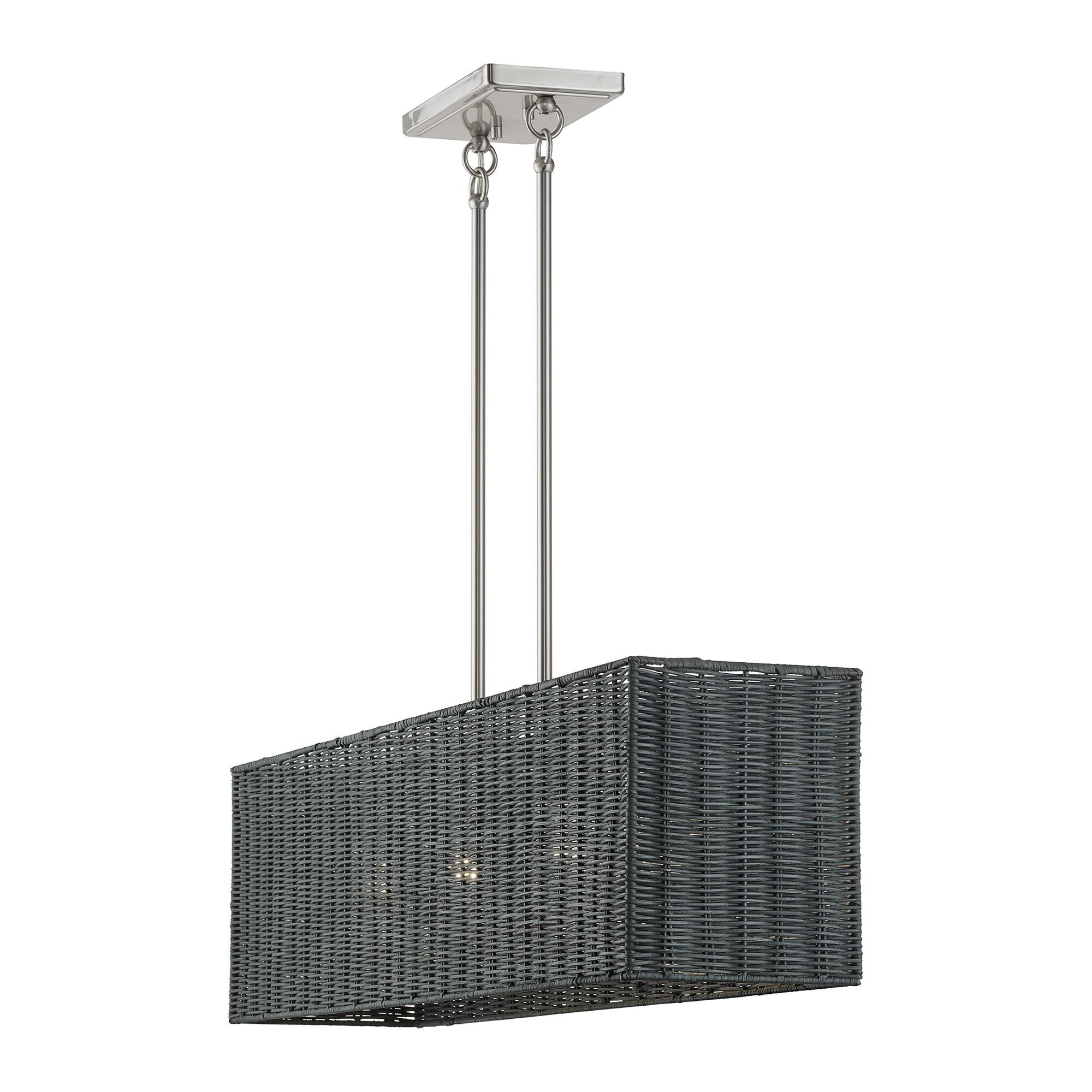 Shown in Brushed Nickel finish and Hand-Woven Charred Gray Color Rattan shade