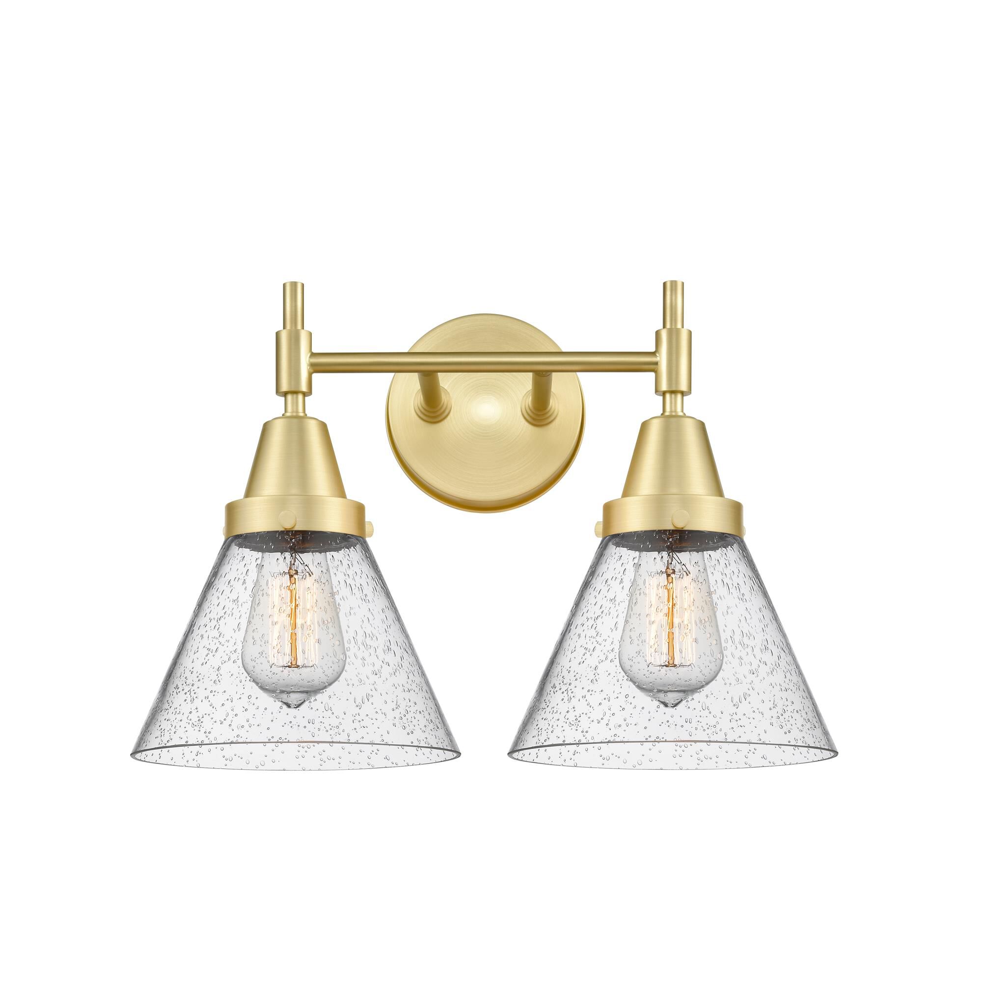 Shown in Satin Brass finish and Seedy Large Cone glass