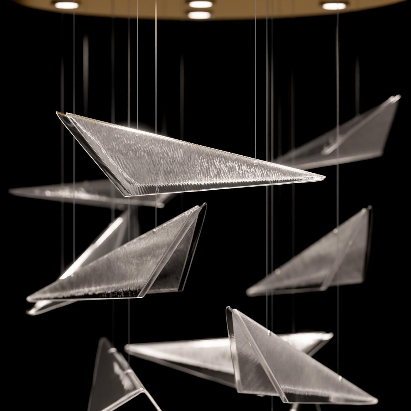 Shown in Gold finish and Clear Linear glass