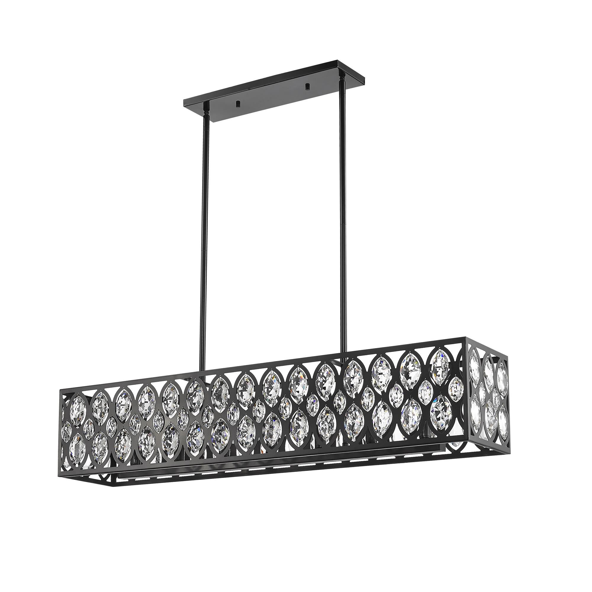 Shown in Matte Black finish and Steel + K9 Crystal glass and Steel + K9 Crystal shade