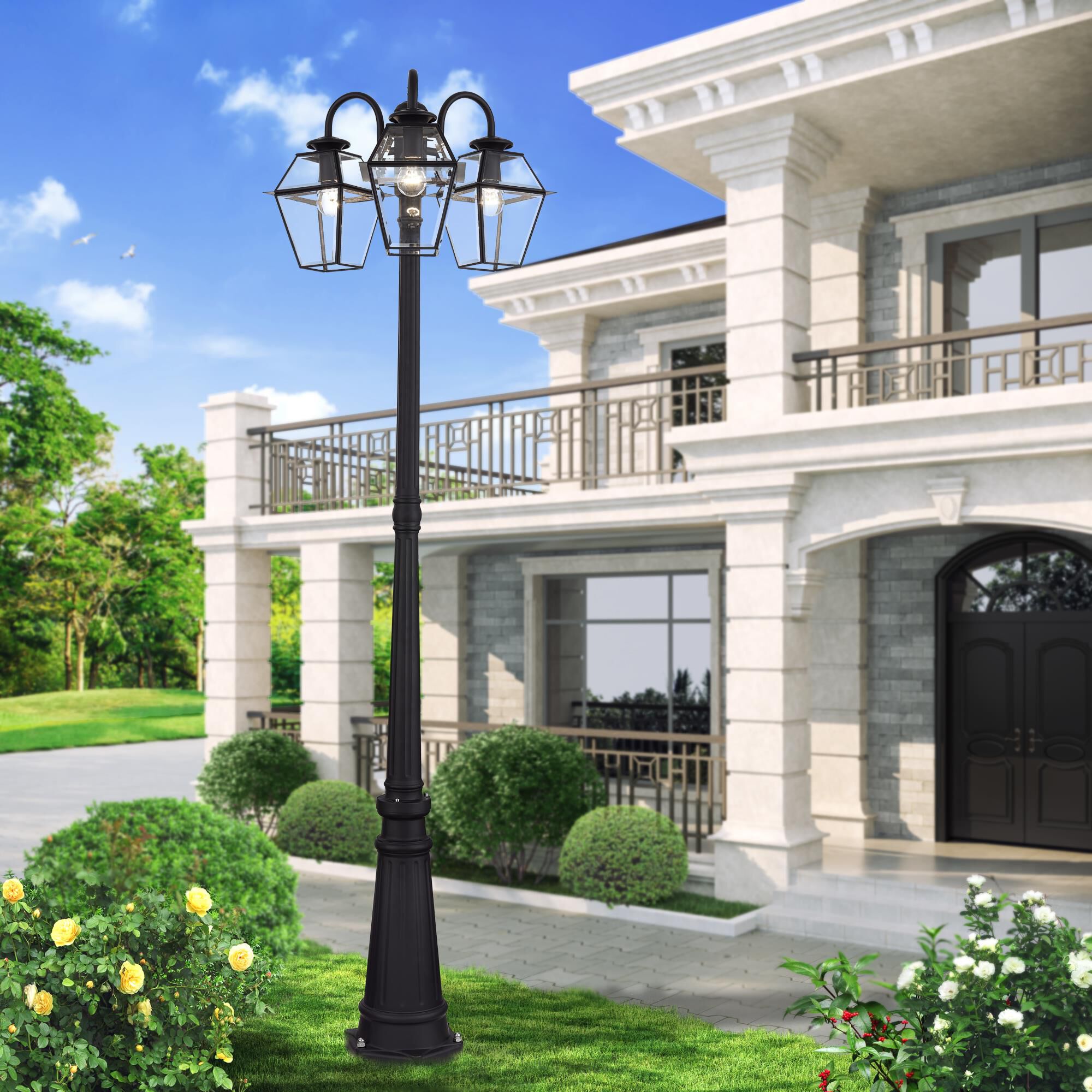 Shown in Black finish and Clear Beveled glass